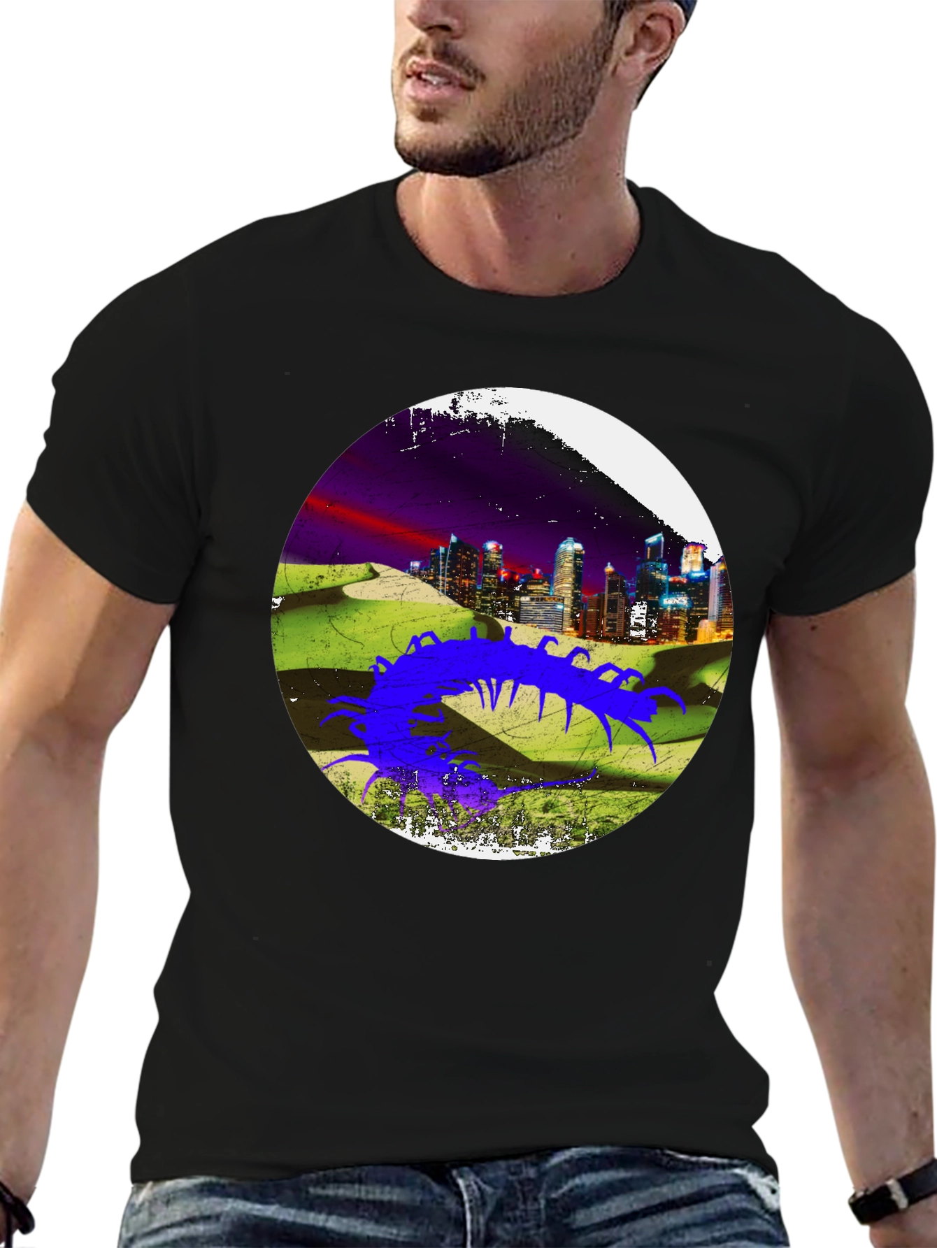 Abstract Cityscape Centipede Graphic Tee
