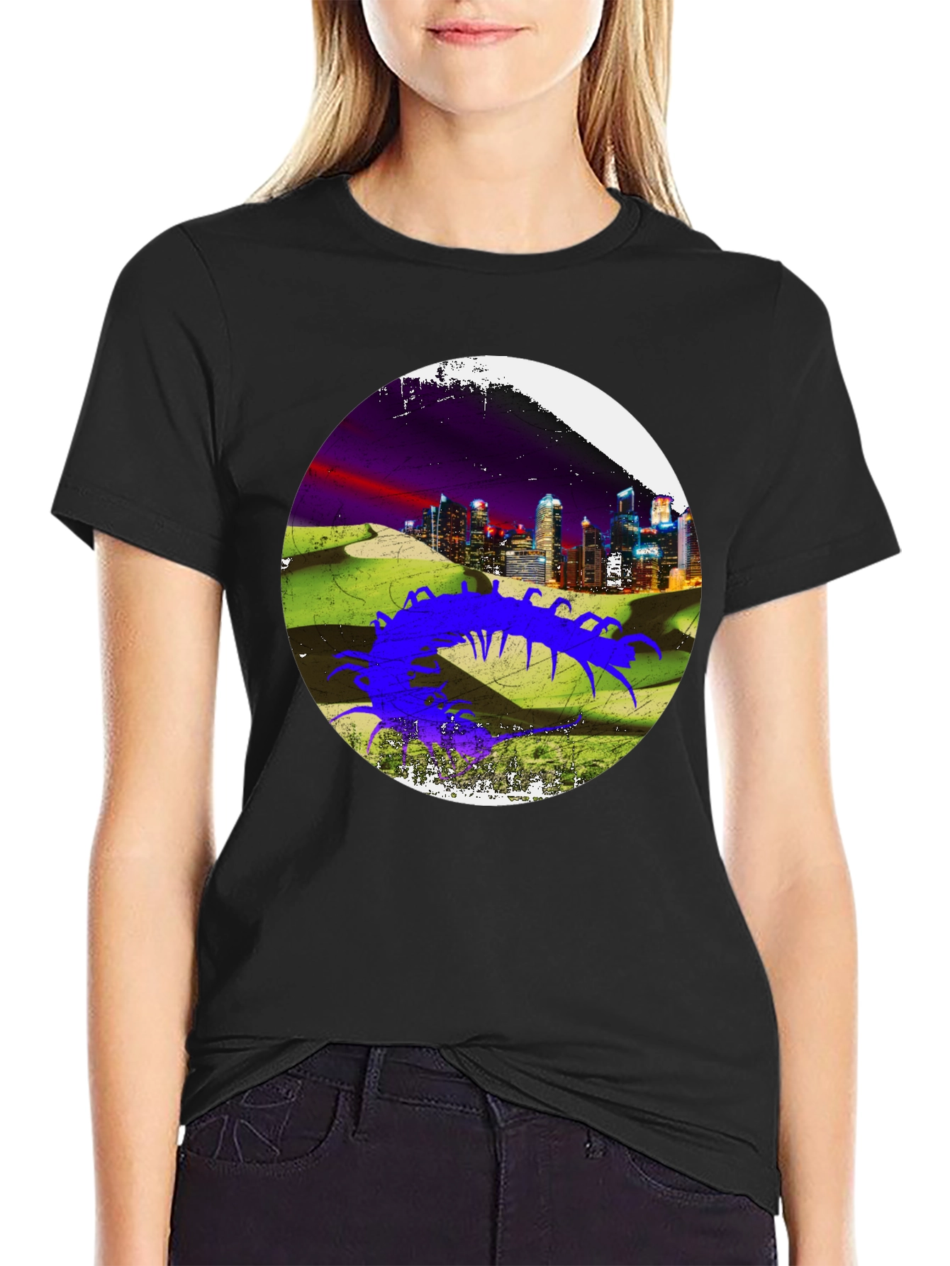 Abstract Cityscape Centipede Graphic Tee