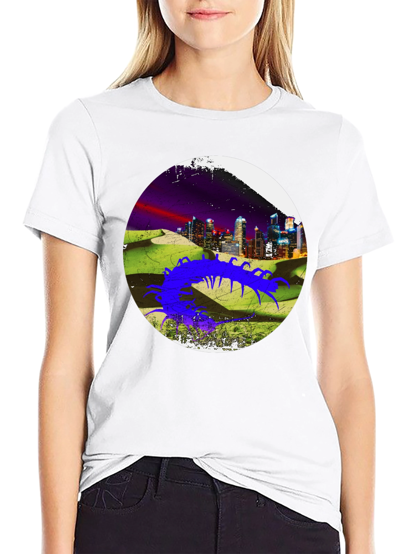 Abstract Cityscape Centipede Graphic Tee