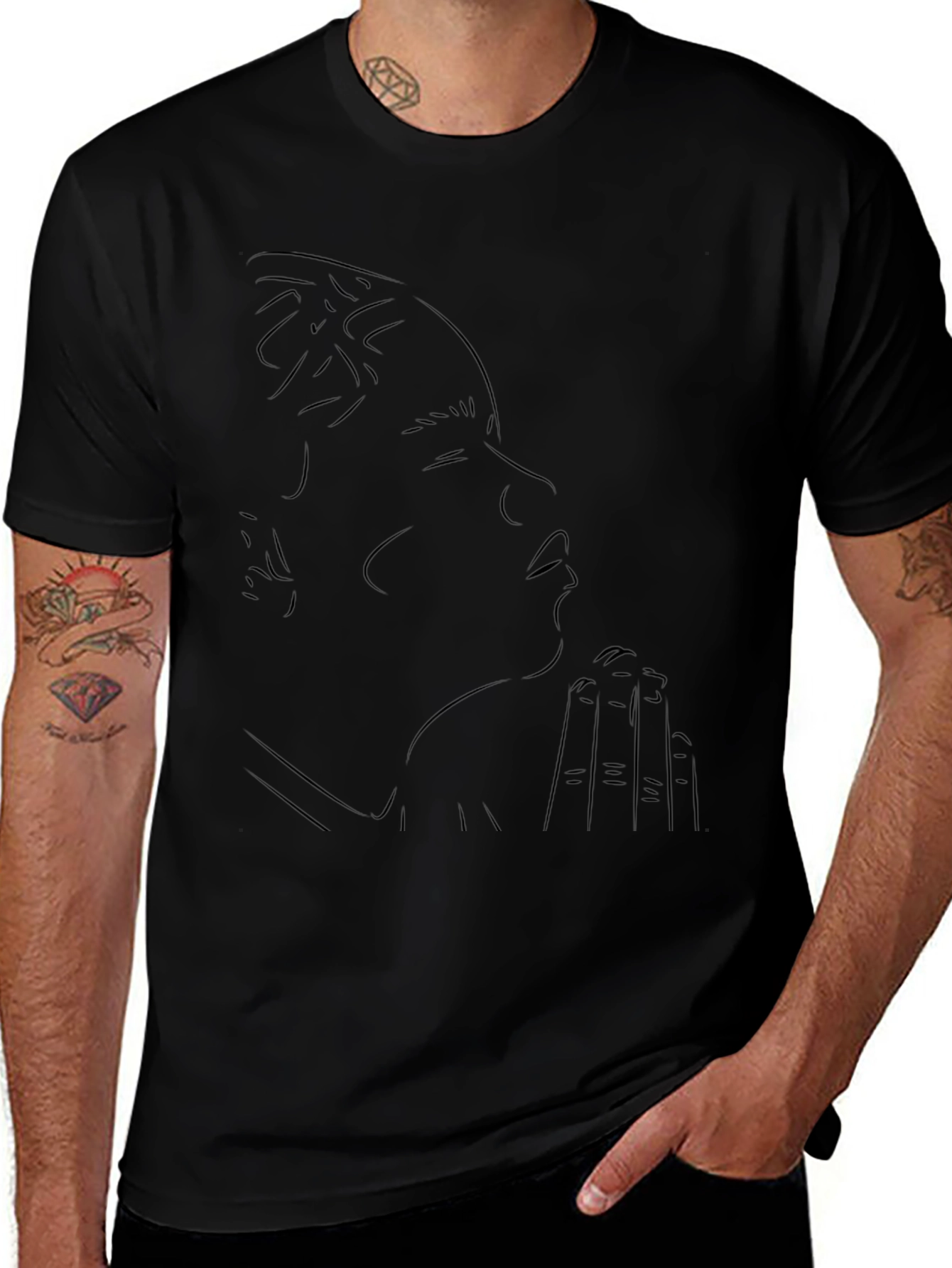 Line Art Graphic Black T-Shirt