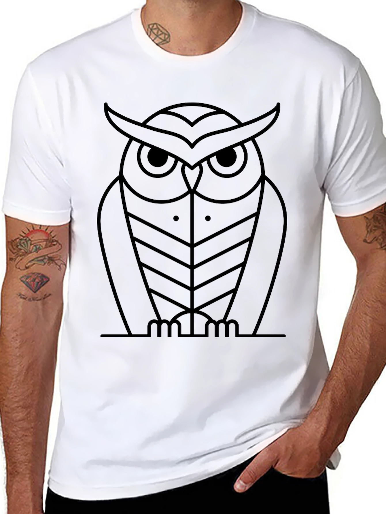 Modern Geometric Owl Graphic Black T-Shirt