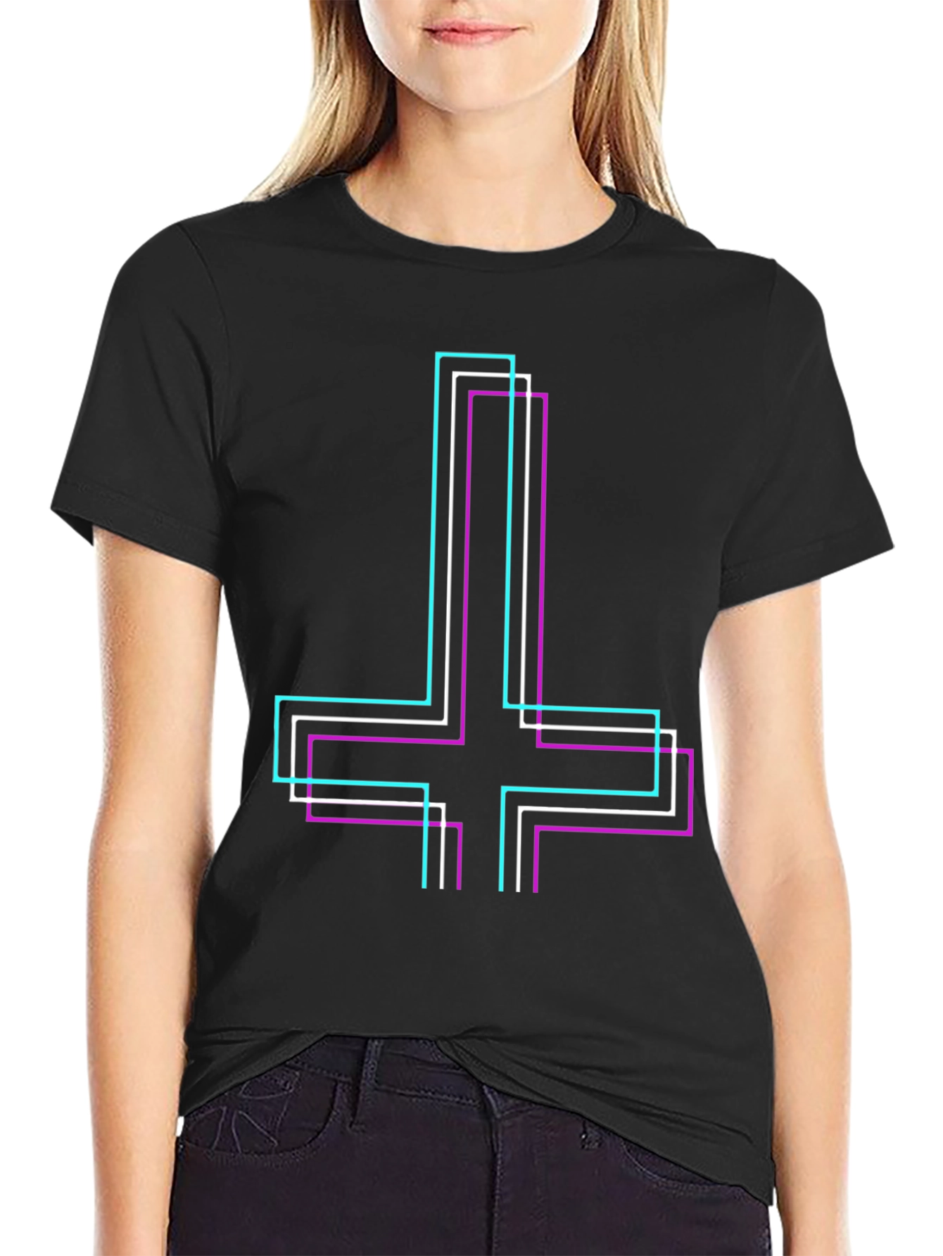 Geometric Inverted Cross Graphic T-Shirt