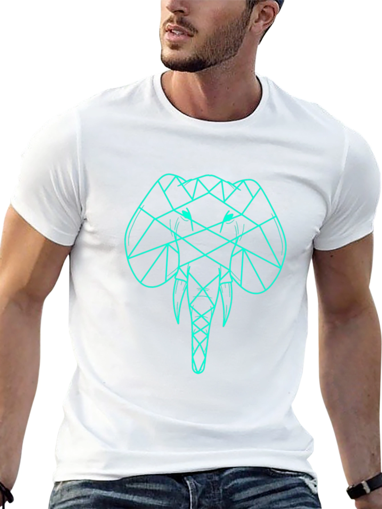 Geometric Elephant T-Shirt - Teal Graphic Print