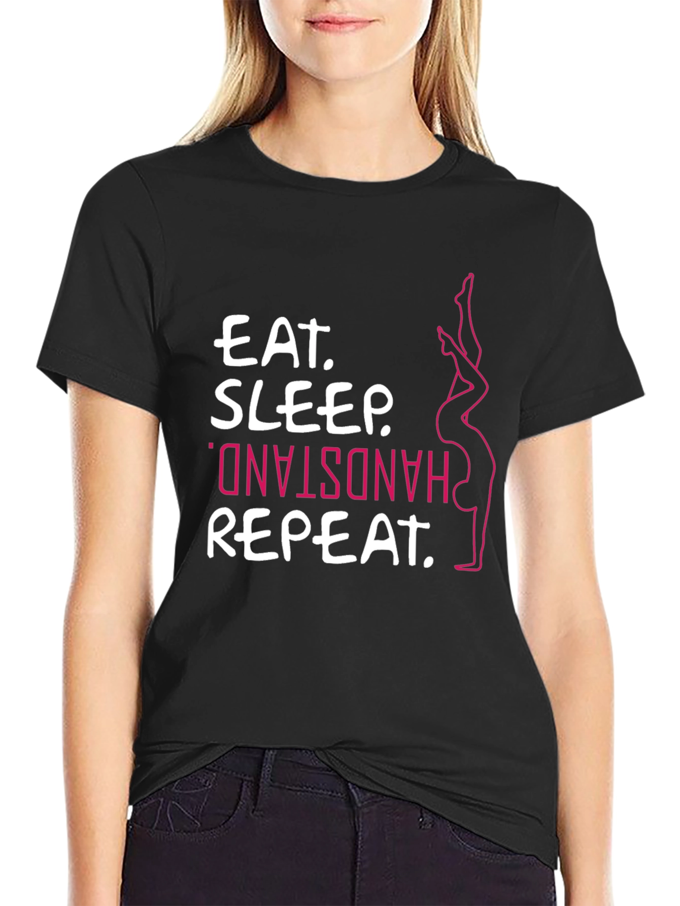 Eat Sleep Handstand Repeat Black T-Shirt