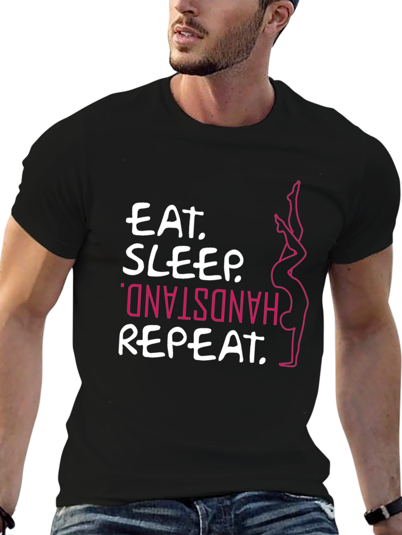 Eat Sleep Handstand Repeat Black T-Shirt