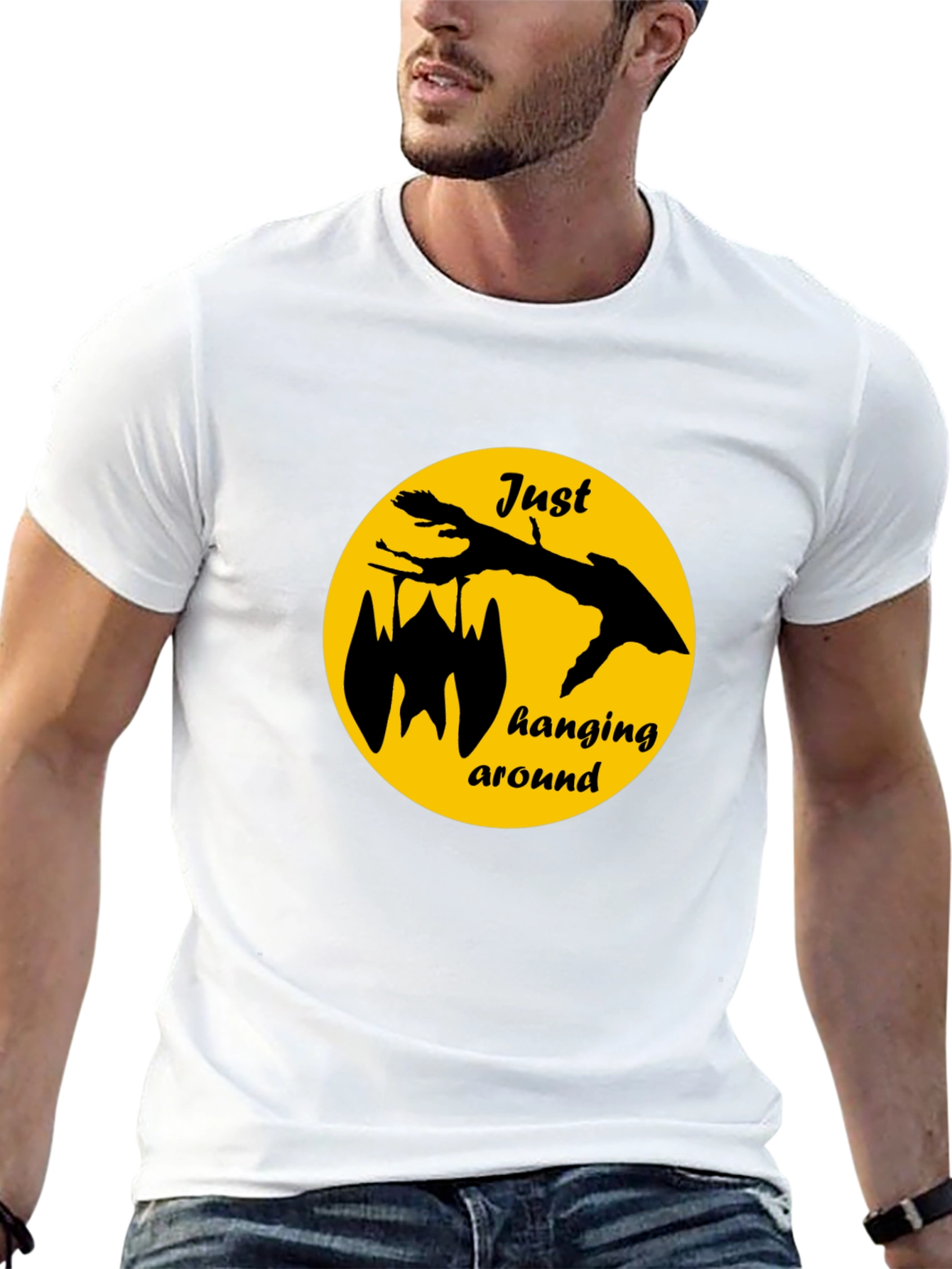 Just Hanging Around Bat Graphic Tee - Black