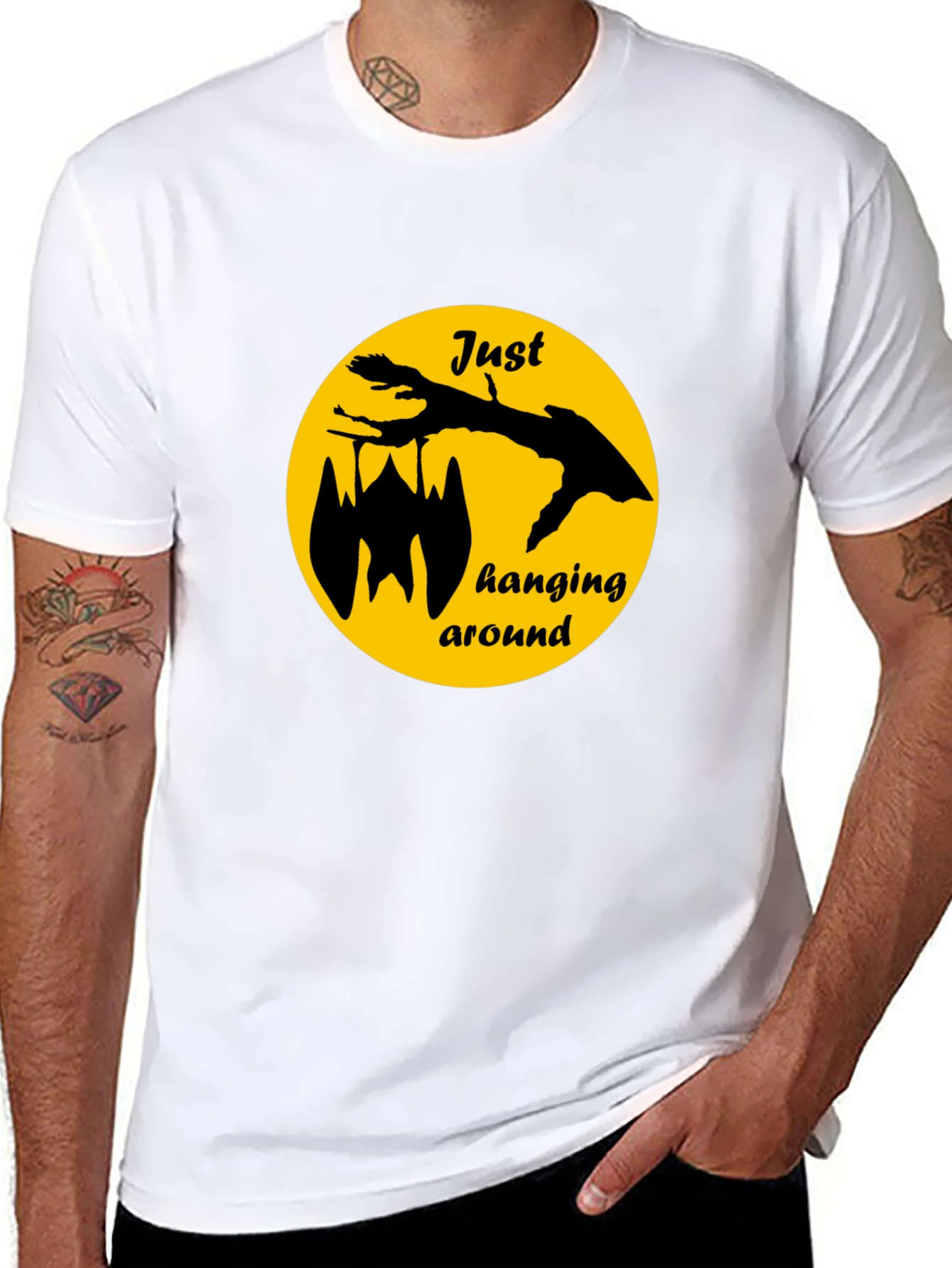 Just Hanging Around Bat Graphic Tee - Black