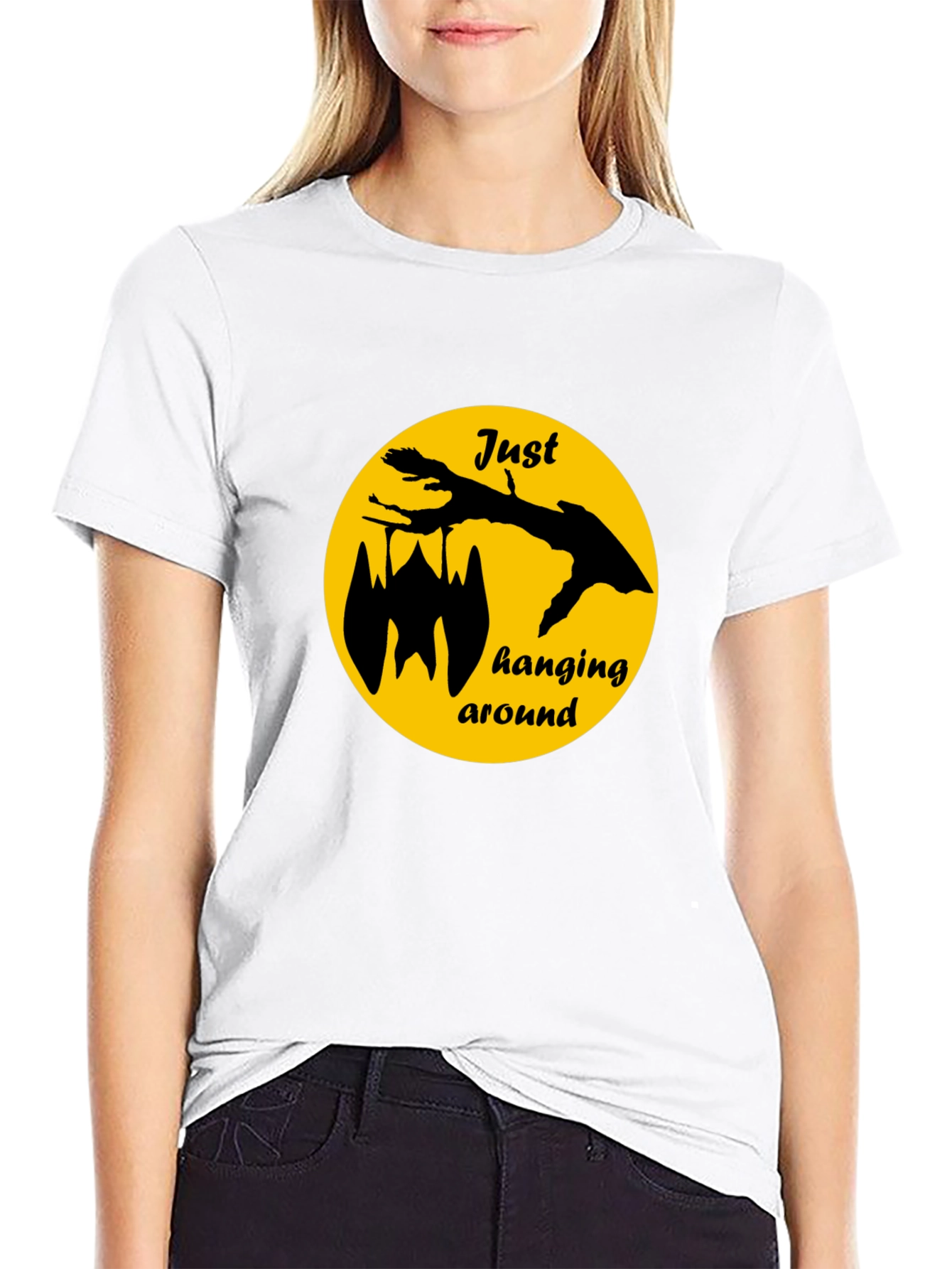 Just Hanging Around Bat Graphic Tee - Black