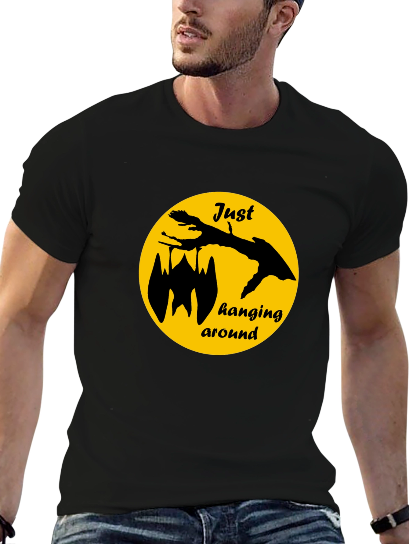 Just Hanging Around Bat Graphic Tee - Black