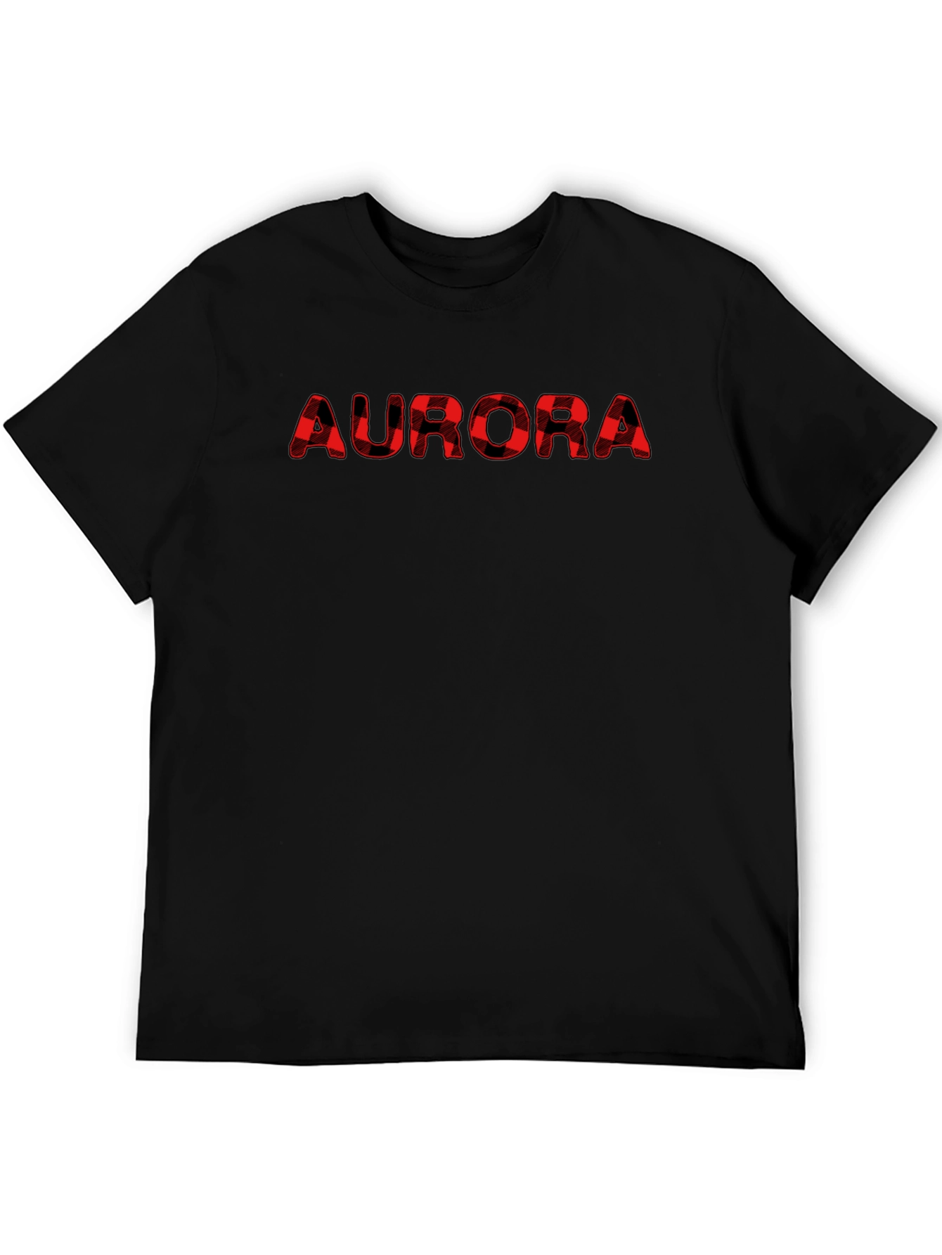 Mens Black T-Shirt with Plaid AURORA Print