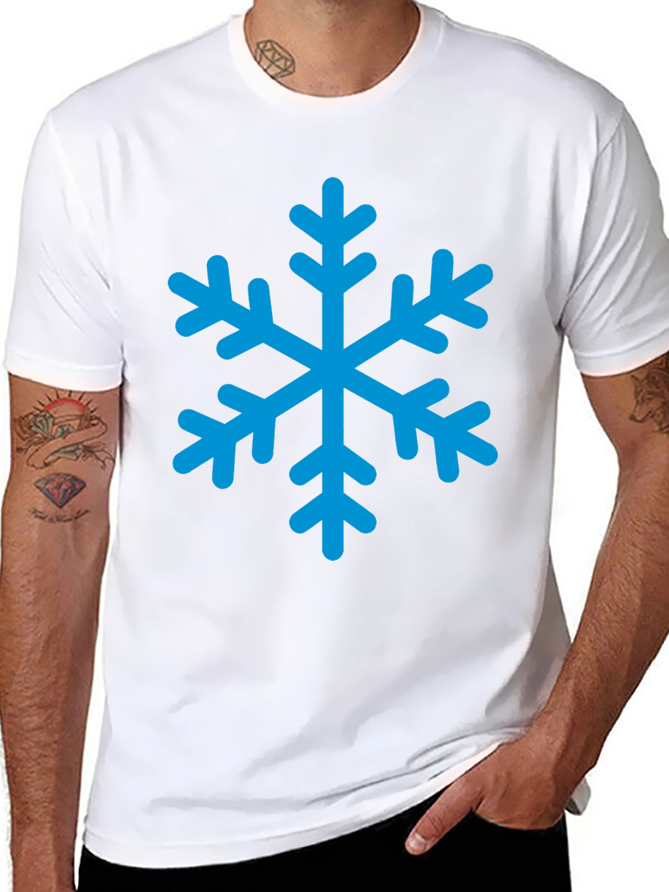 Black T-Shirt with Blue Snowflake Graphic