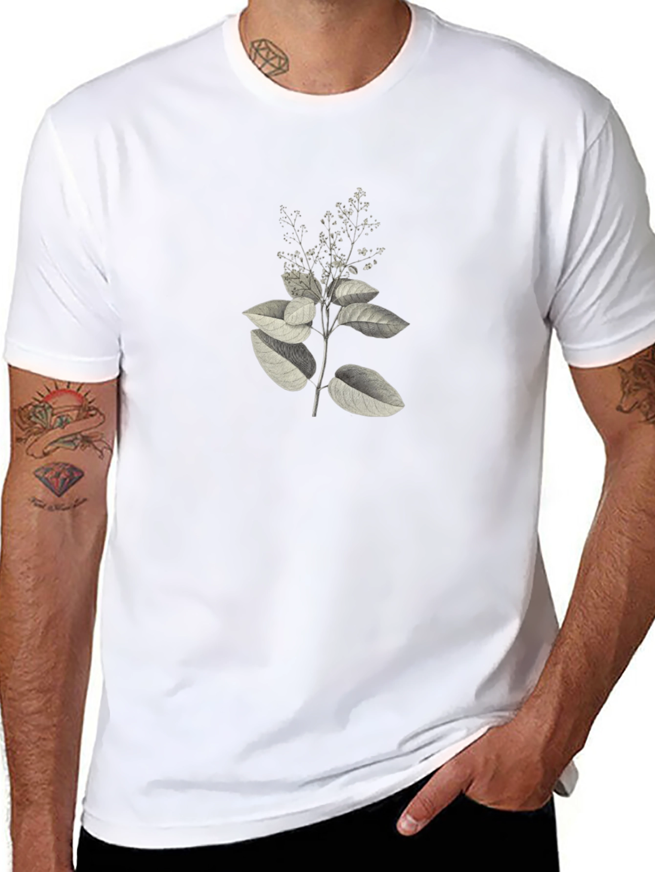Botanical Print Black T-Shirt