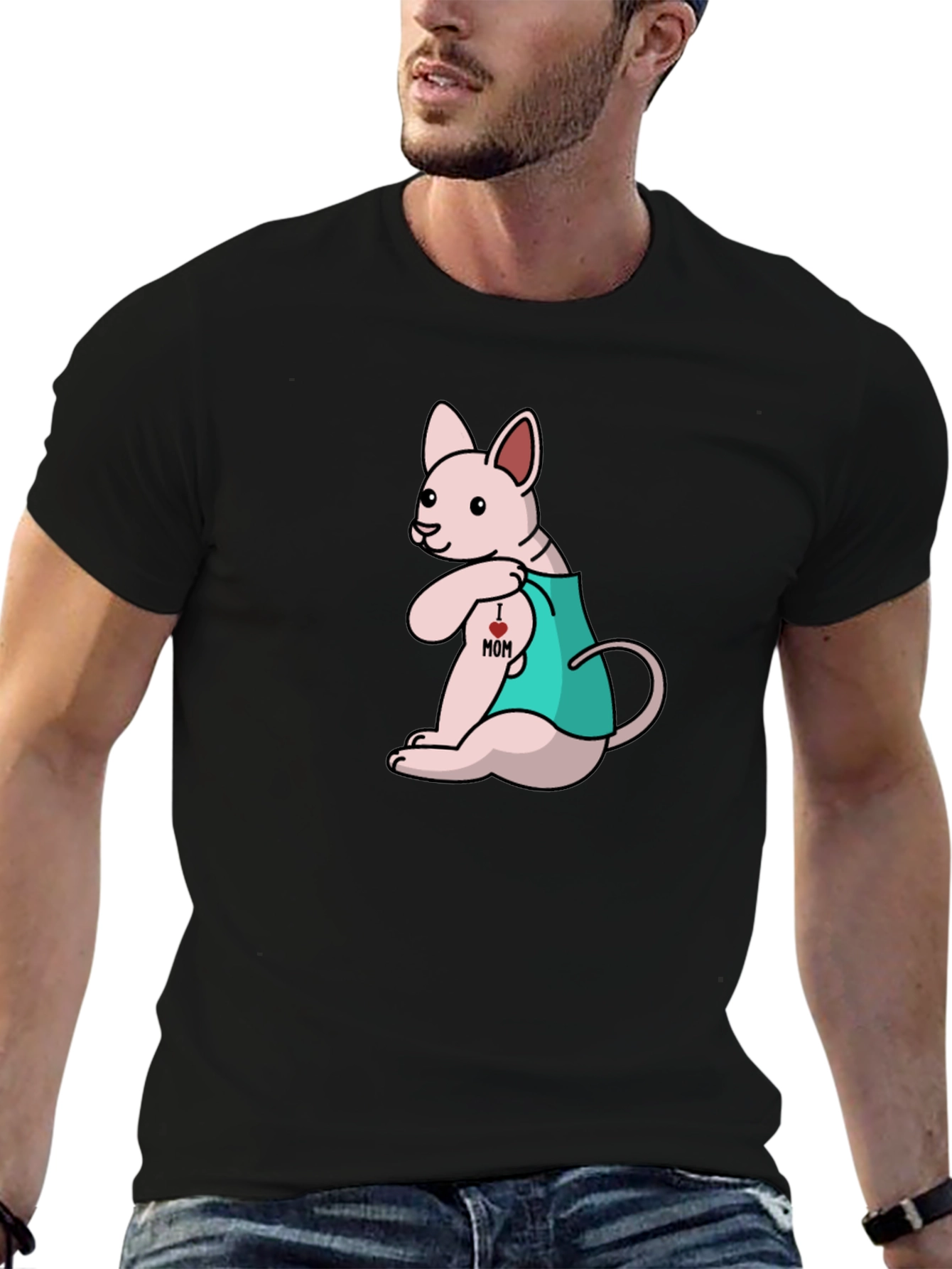 I Love Mom Tattoo Cat T-Shirt