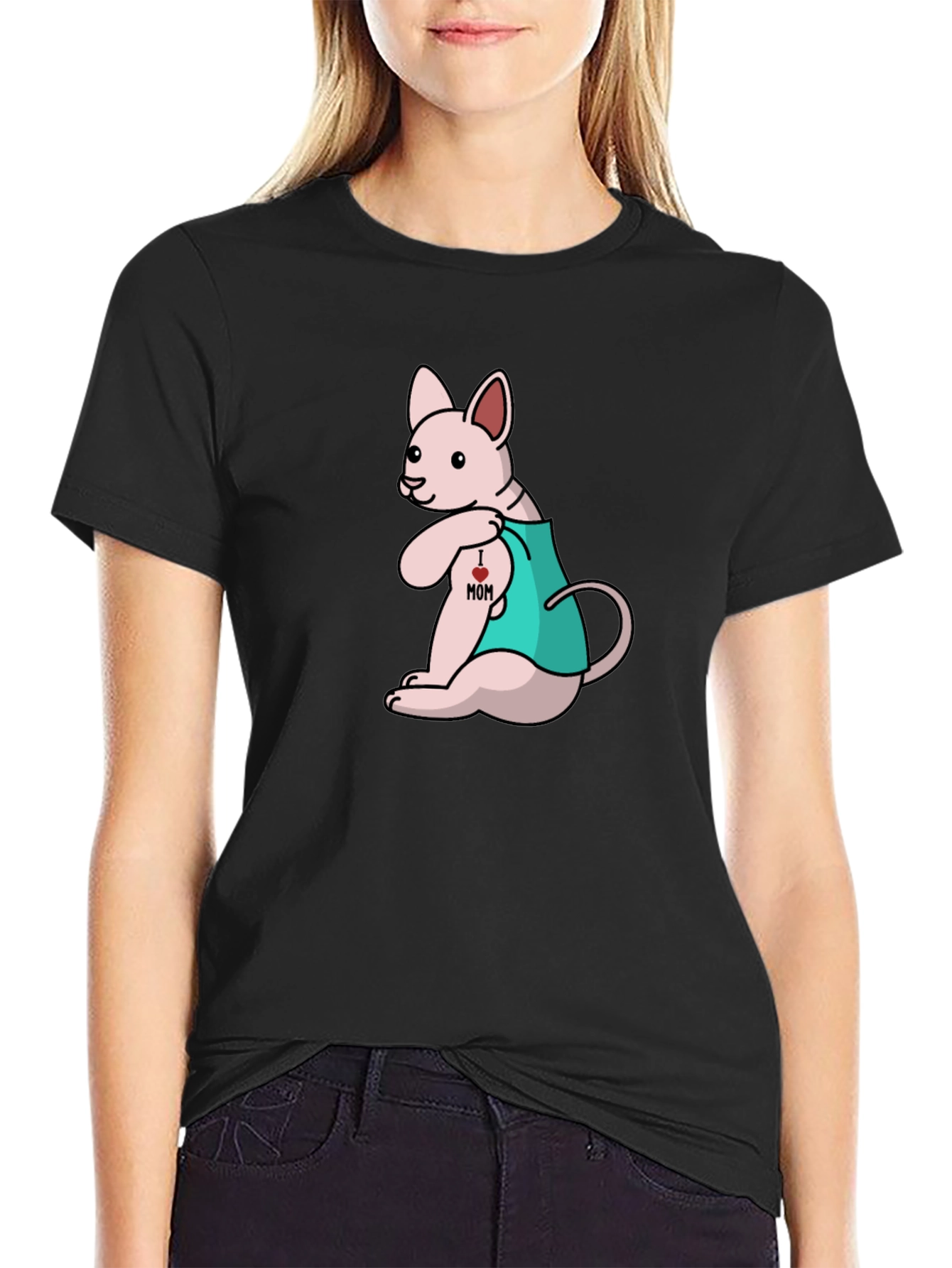 I Love Mom Tattoo Cat T-Shirt