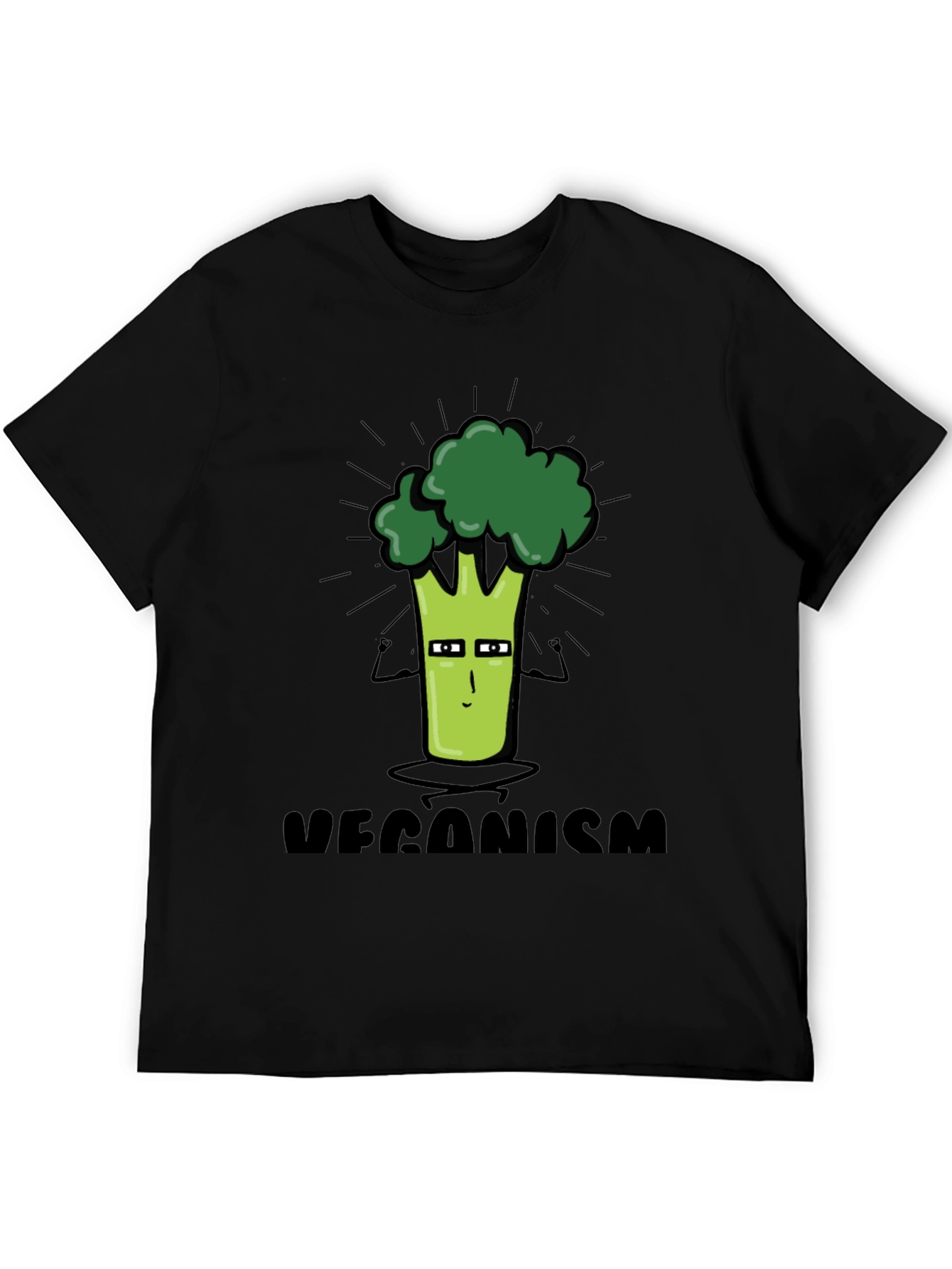 Veganism Cartoon Broccoli Black T-Shirt