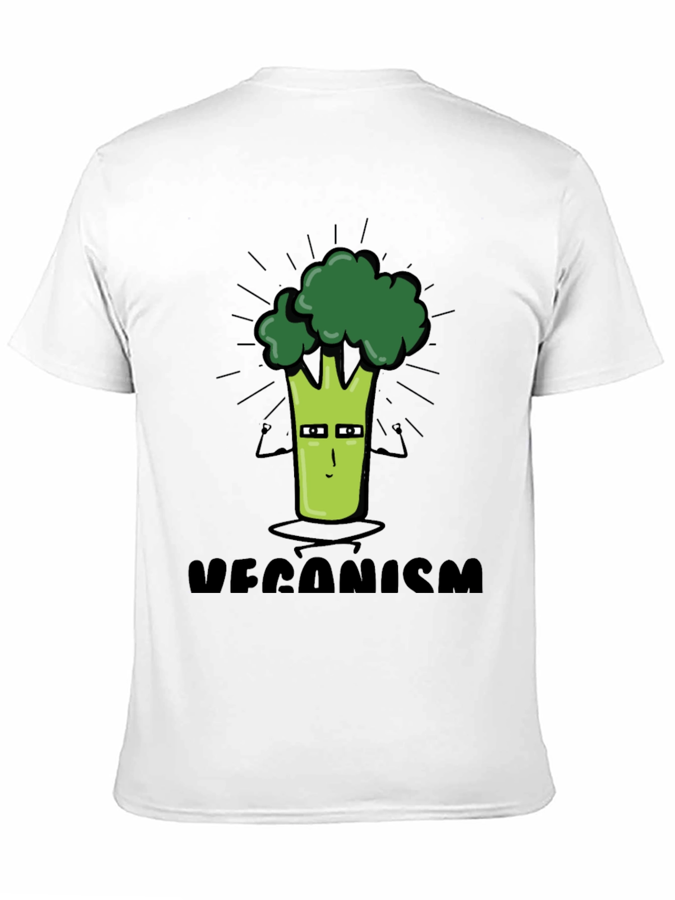Veganism Cartoon Broccoli Black T-Shirt