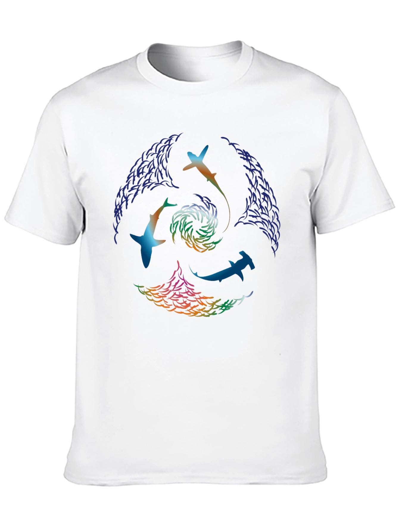 Abstract Shark Swirl Graphic Tee - Black