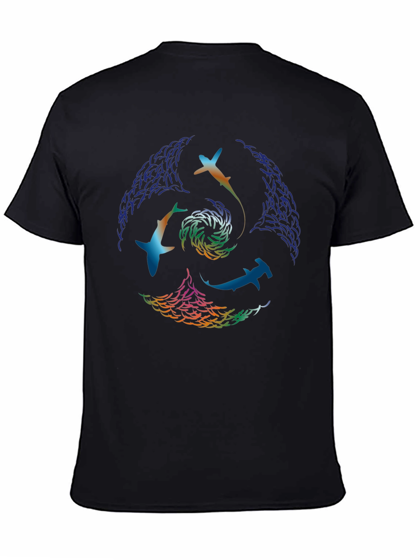Abstract Shark Swirl Graphic Tee - Black