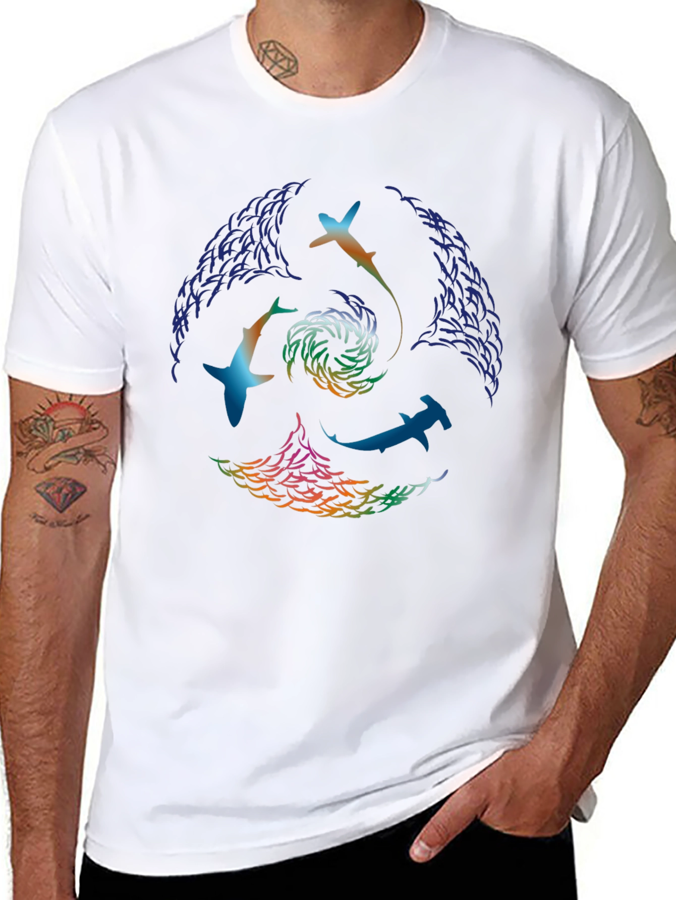 Abstract Shark Swirl Graphic Tee - Black