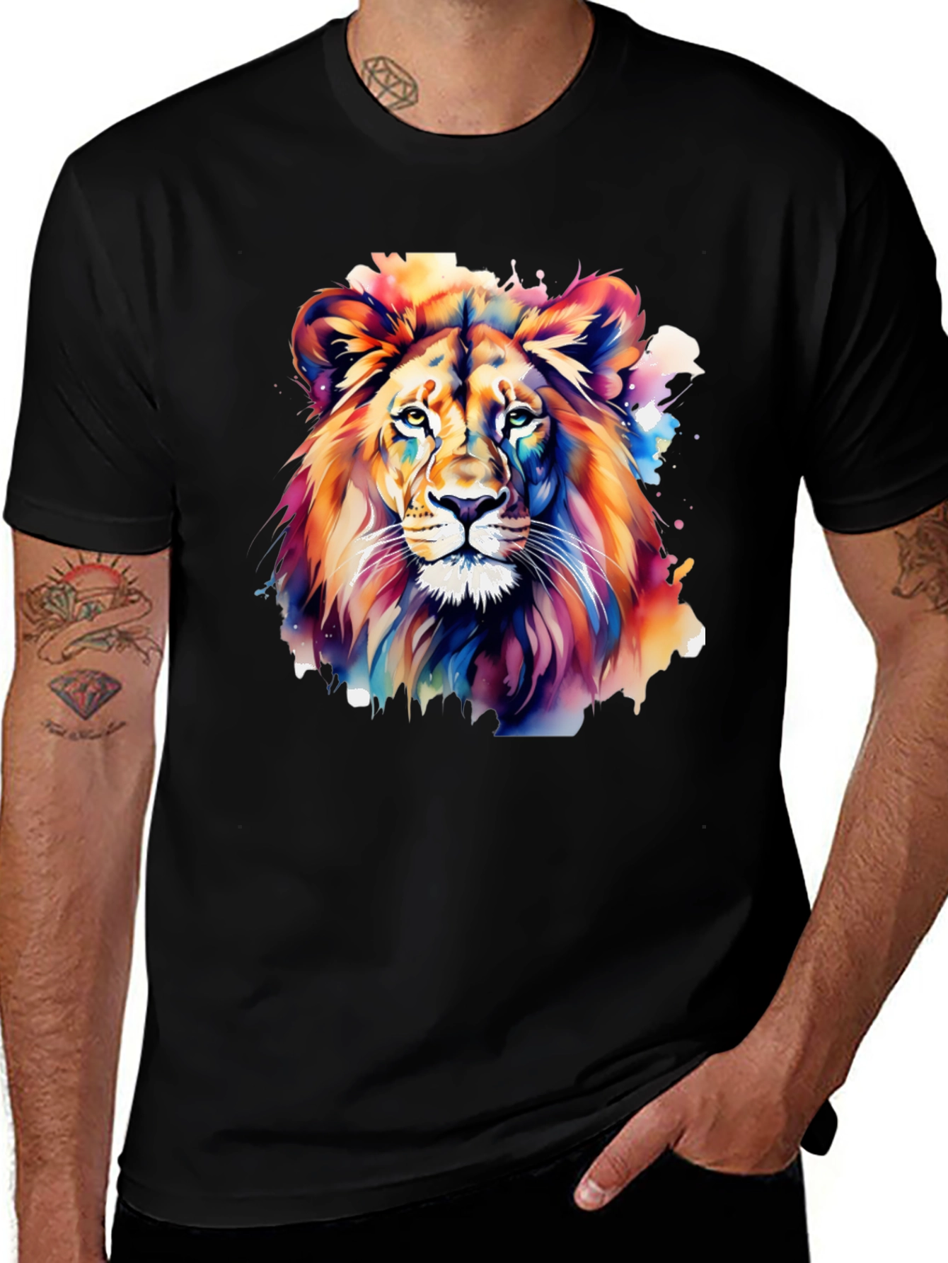 Vibrant Lion Graphic Black T-Shirt