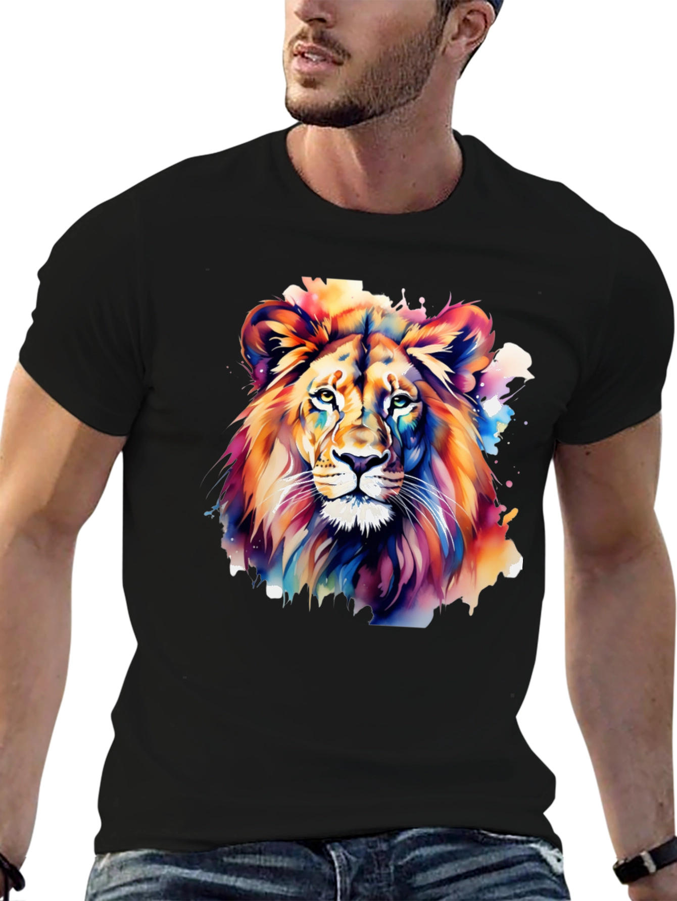 Vibrant Lion Graphic Black T-Shirt