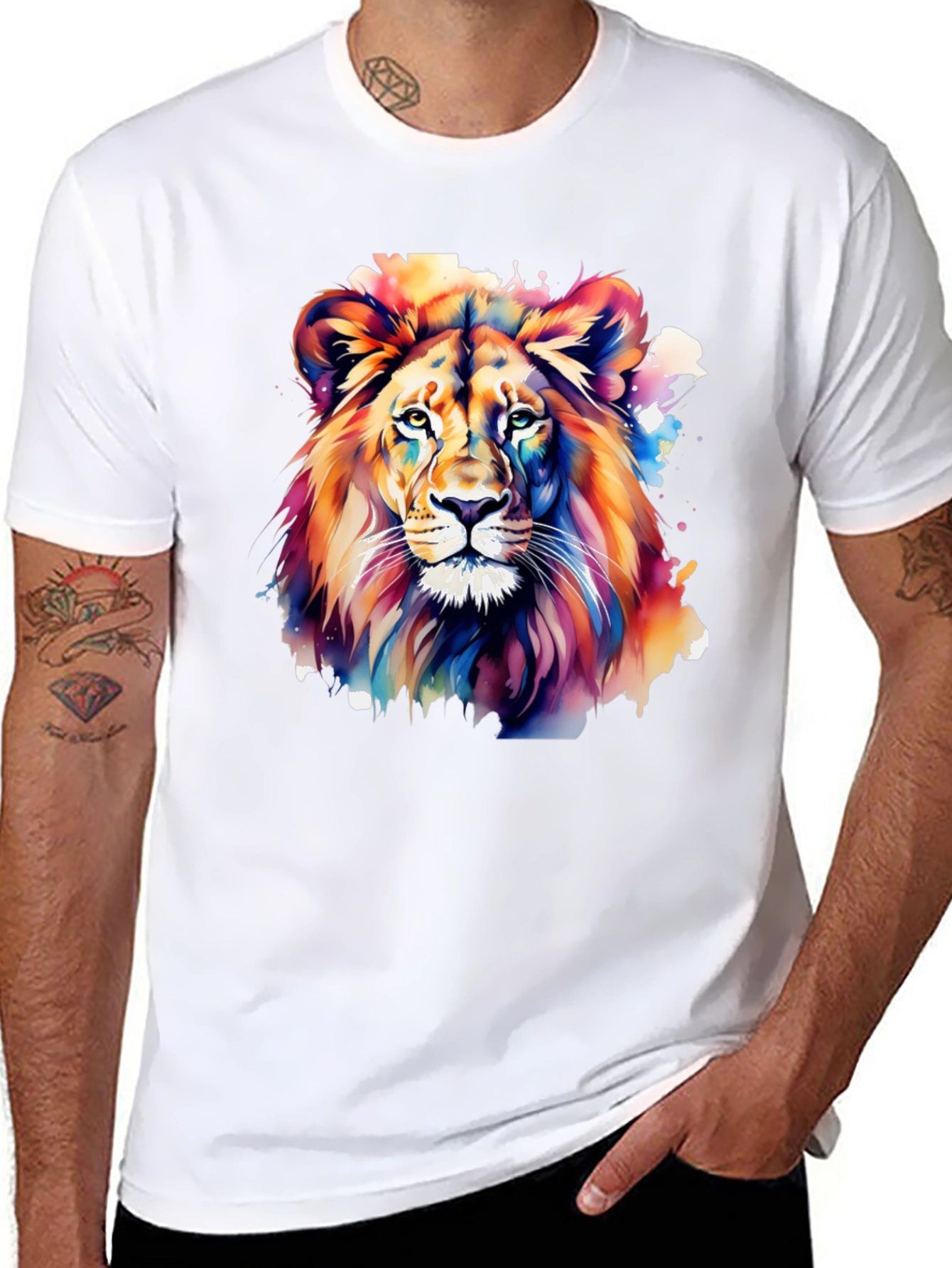 Vibrant Lion Graphic Black T-Shirt
