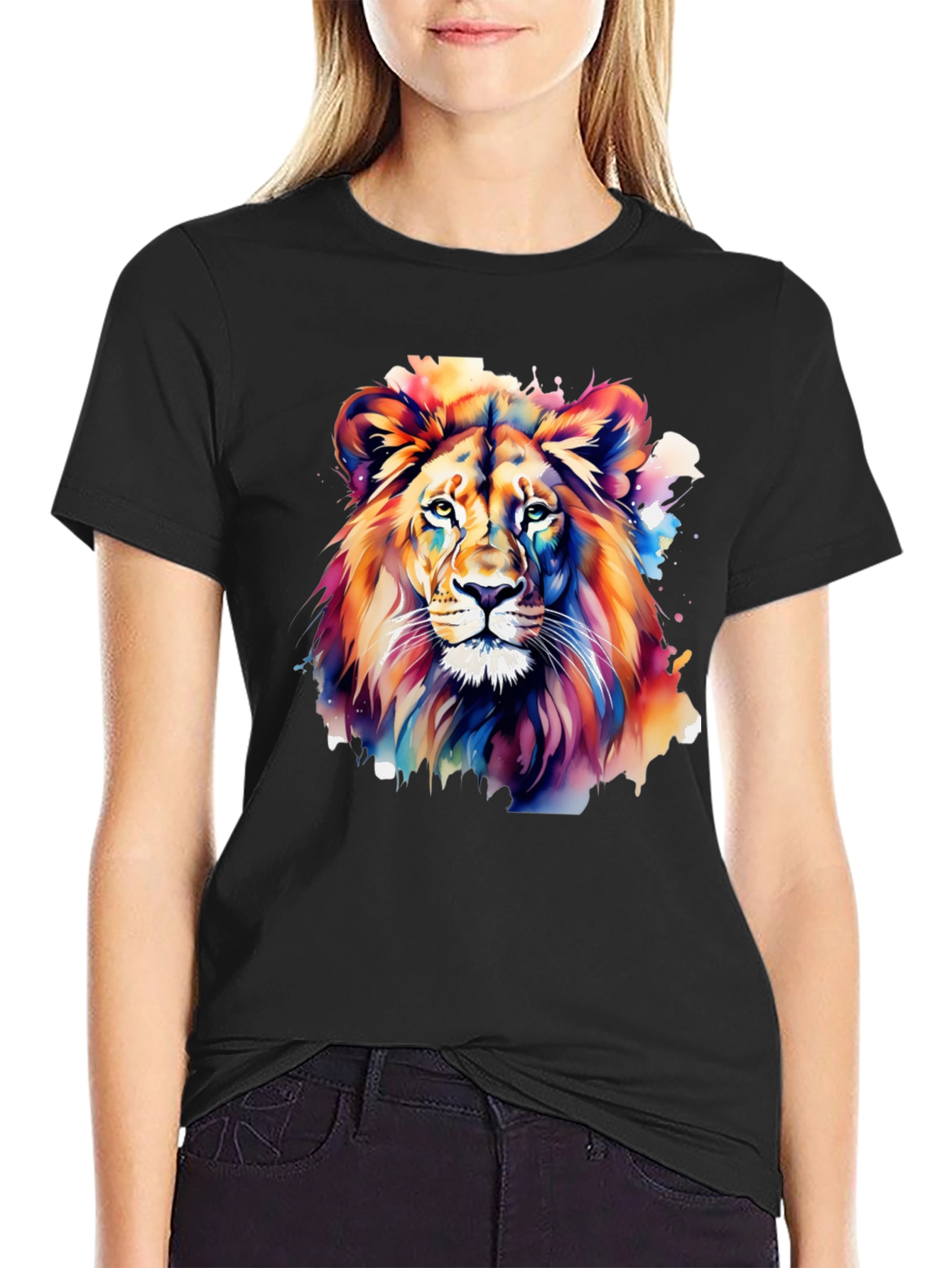 Vibrant Lion Graphic Black T-Shirt