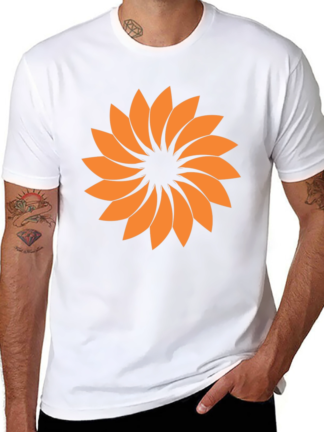 Abstract Orange Flower Graphic T-Shirt - Casual Style