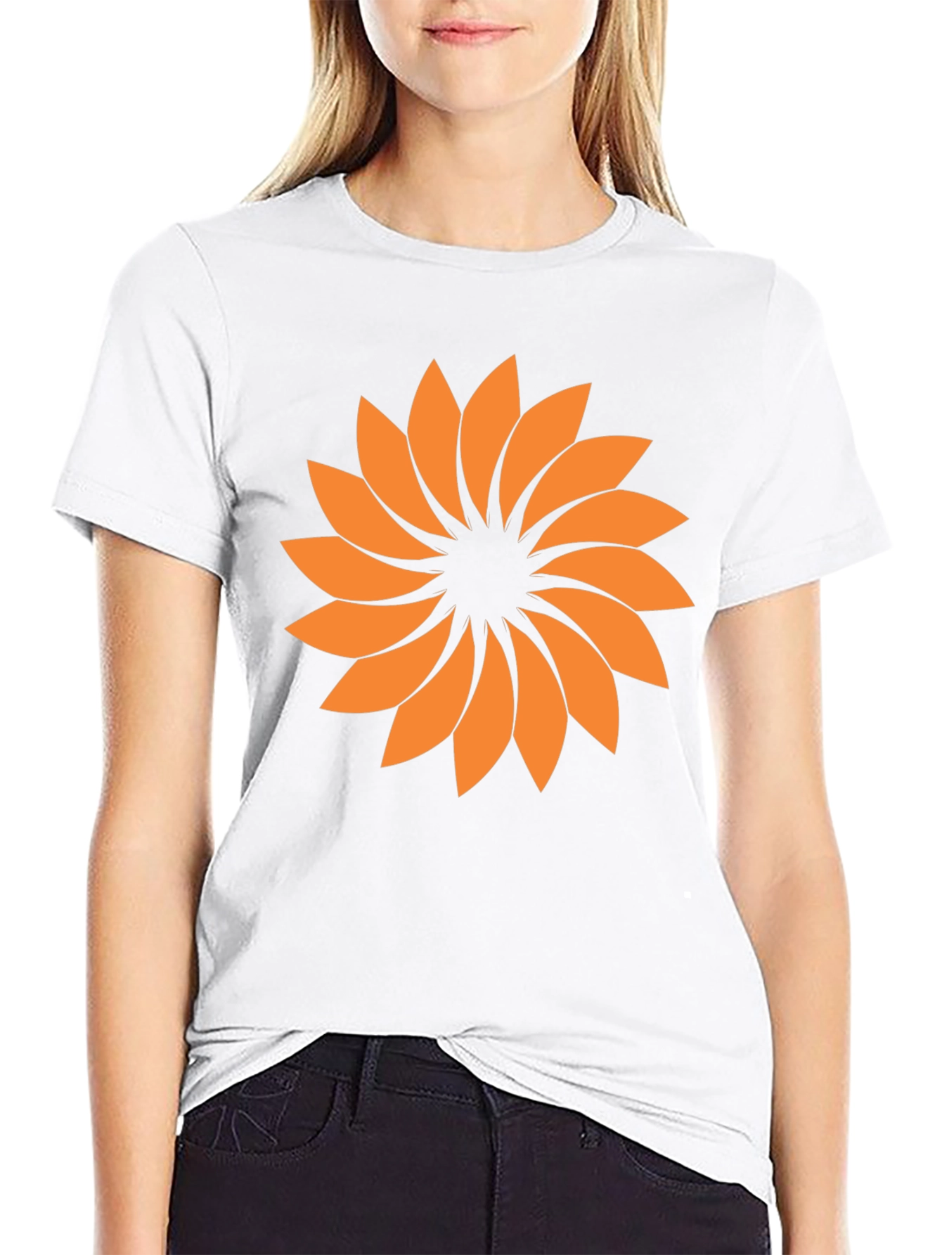 Abstract Orange Flower Graphic T-Shirt - Casual Style