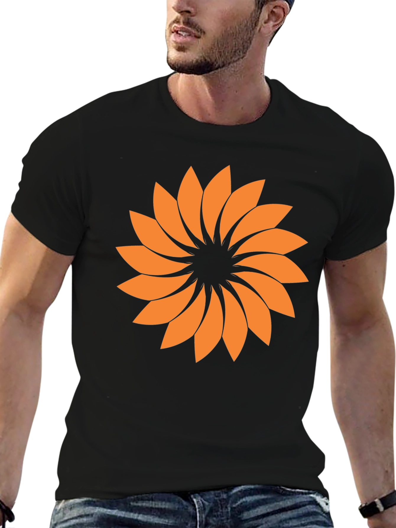 Abstract Orange Flower Graphic T-Shirt - Casual Style