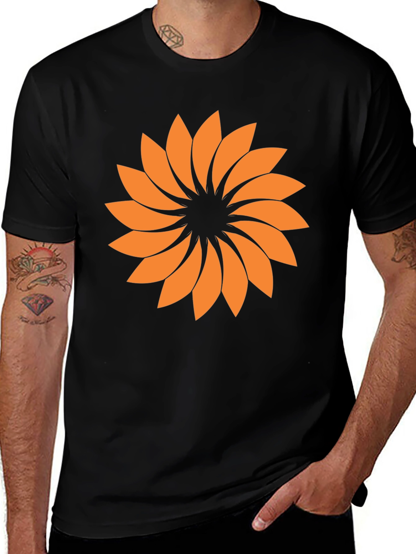 Abstract Orange Flower Graphic T-Shirt - Casual Style