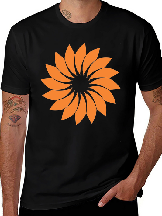 Abstract Orange Flower Graphic T-Shirt - Casual Style