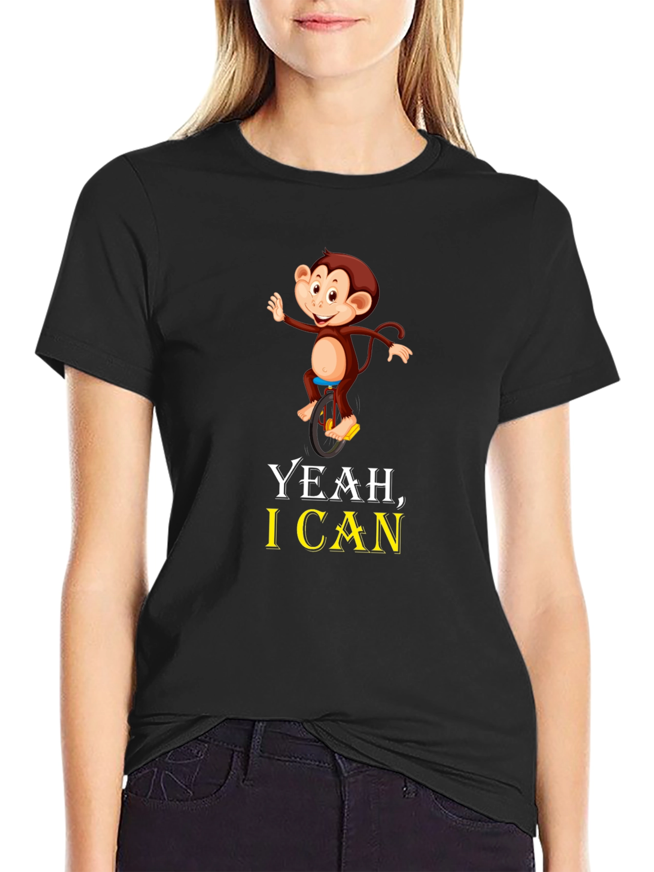 Funny Monkey Unicycle T-Shirt - Yeah I Can!