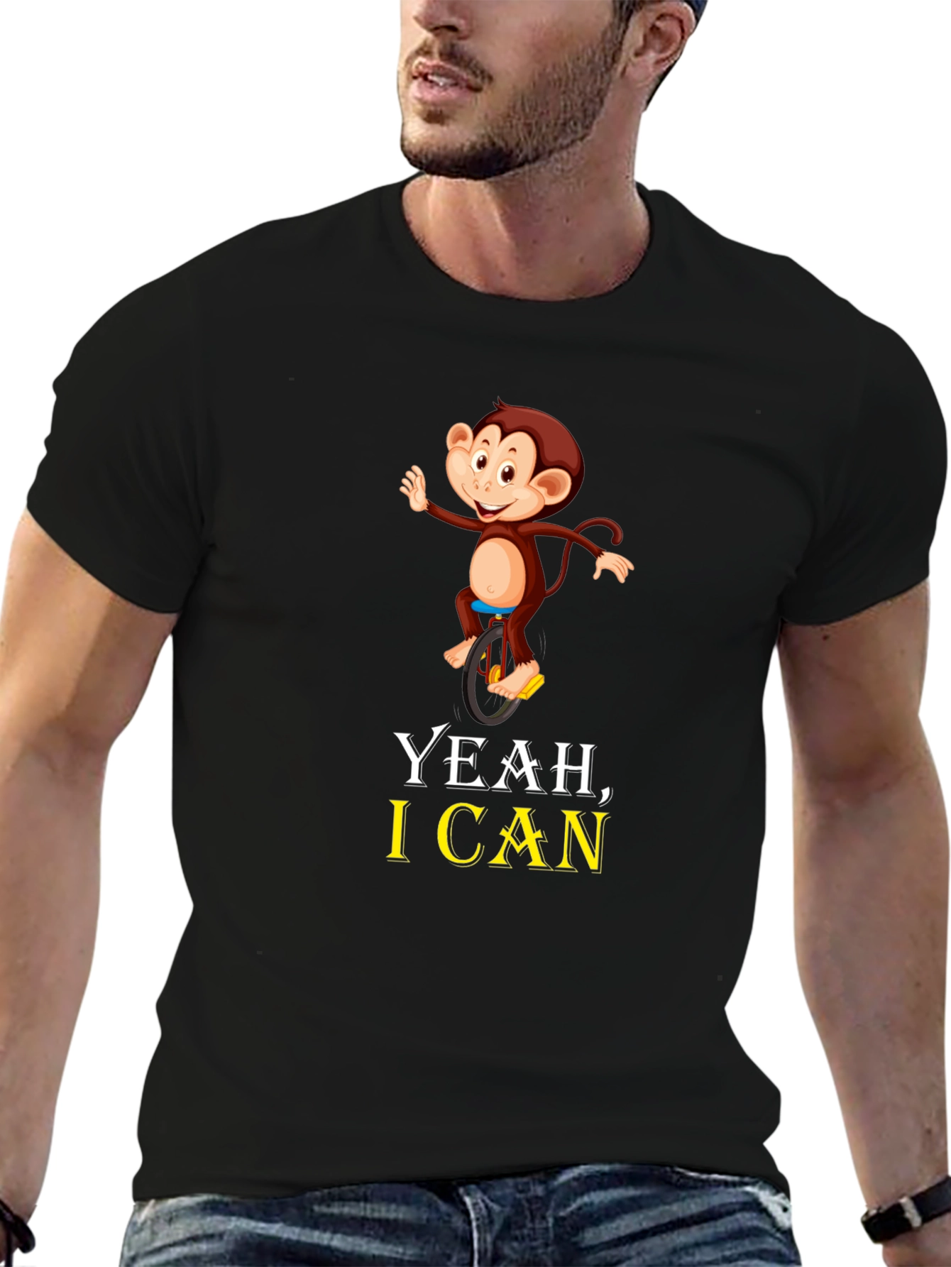 Funny Monkey Unicycle T-Shirt - Yeah I Can!