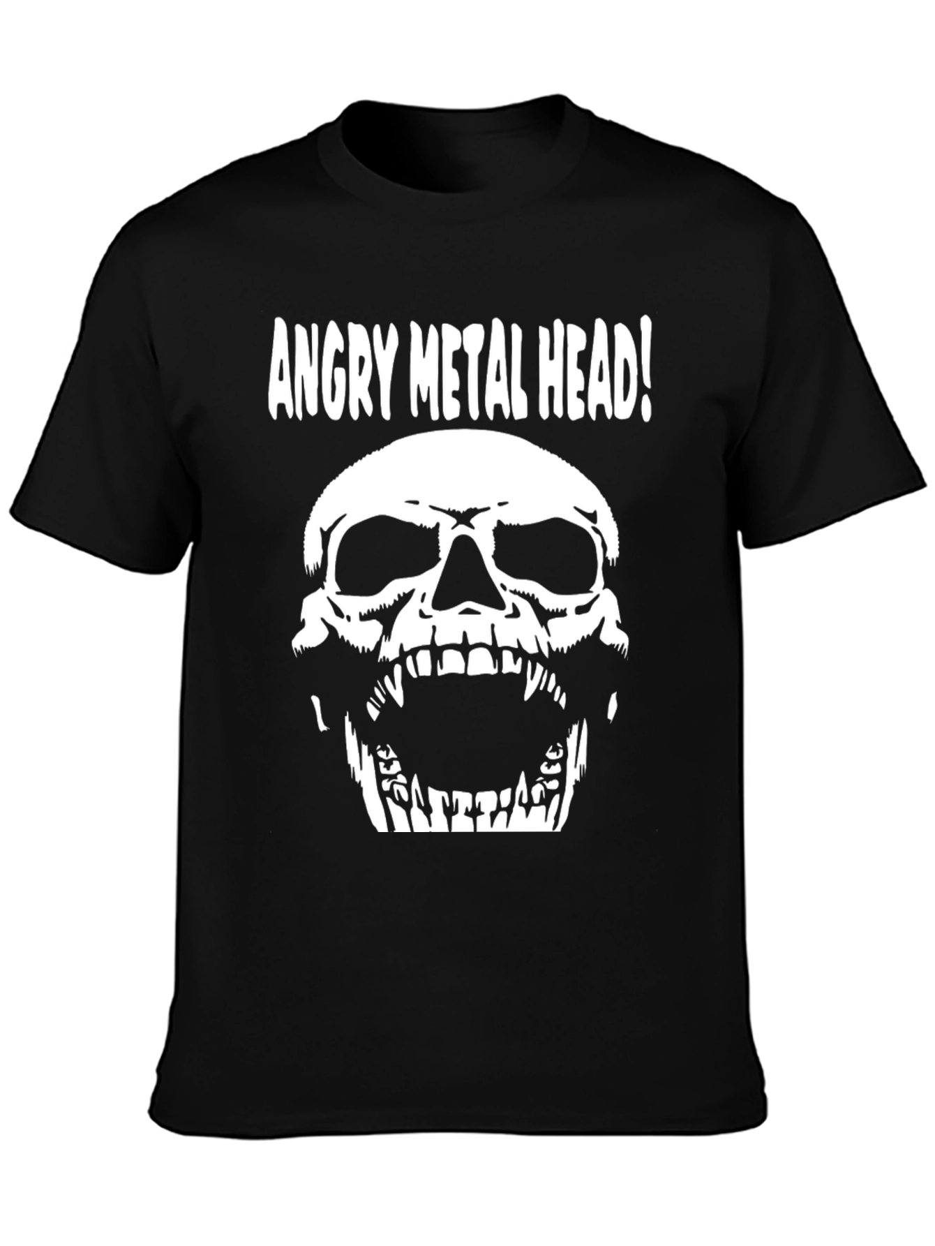 Angry Metal Head Skull Graphic T-Shirt - Black