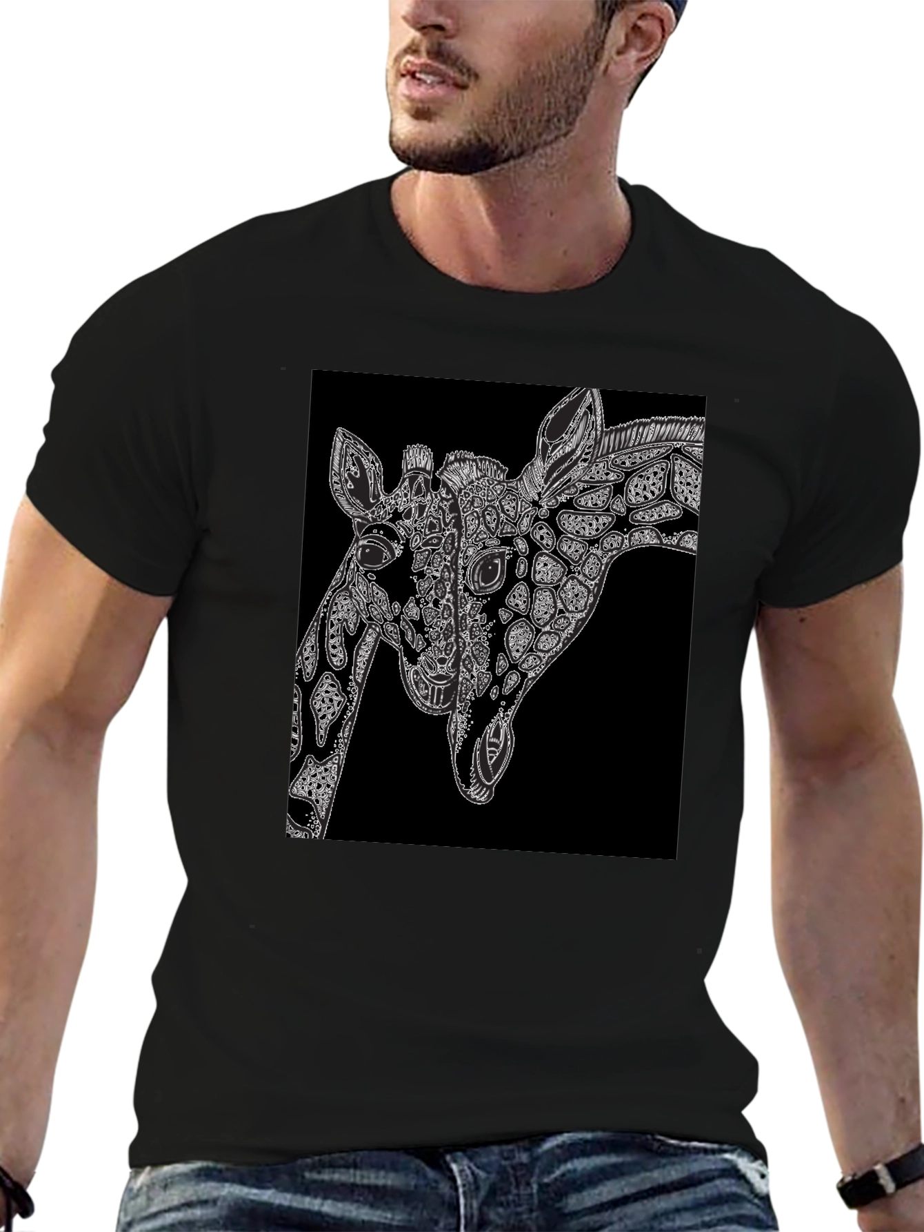 Giraffe Art Black T-Shirt - Unique Graphic Tee