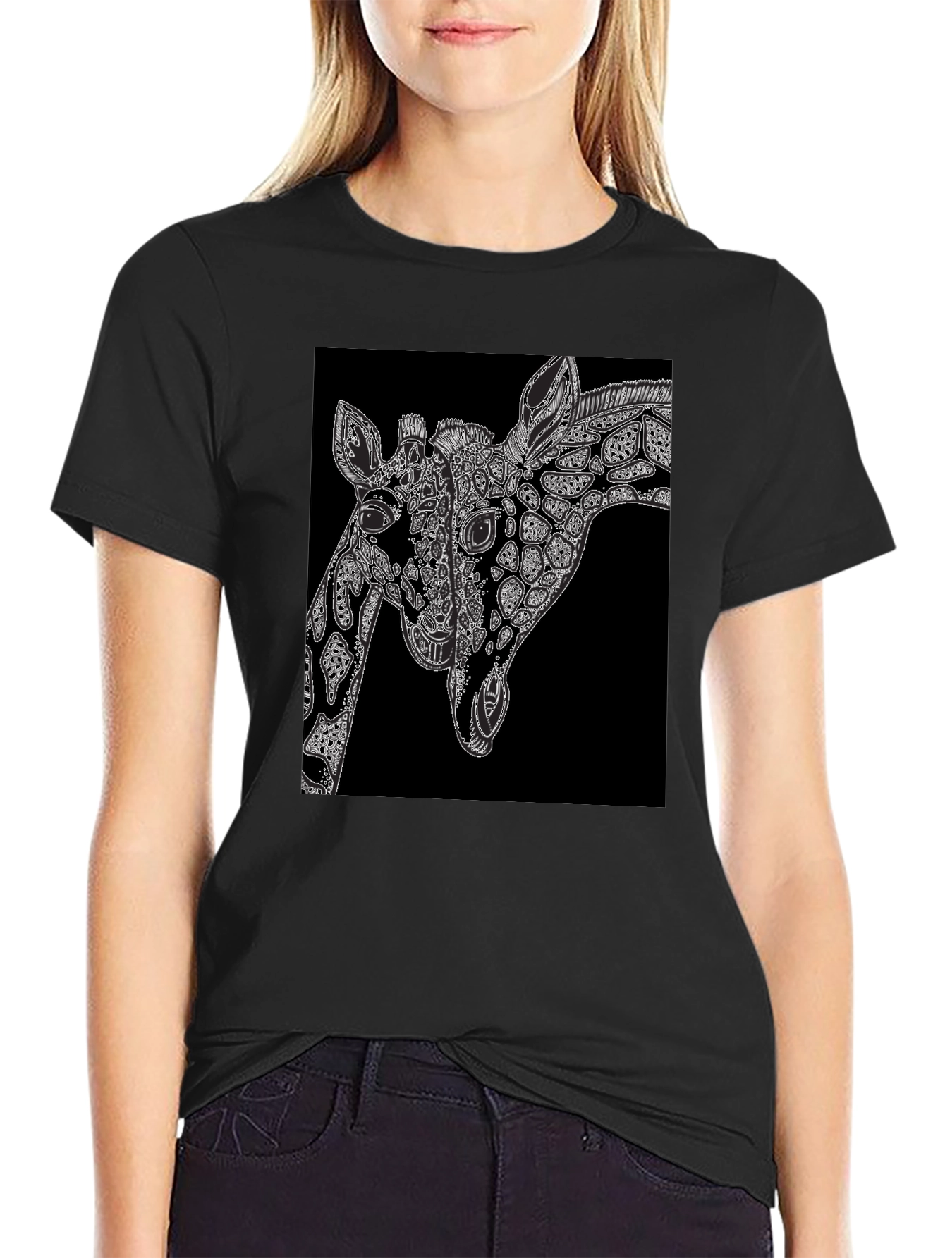 Giraffe Art Black T-Shirt - Unique Graphic Tee