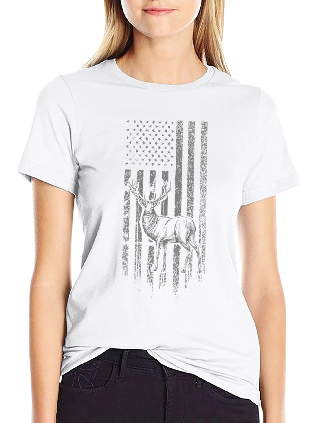 Deer Flag Graphic Tee - Patriotic Hunting Shirt