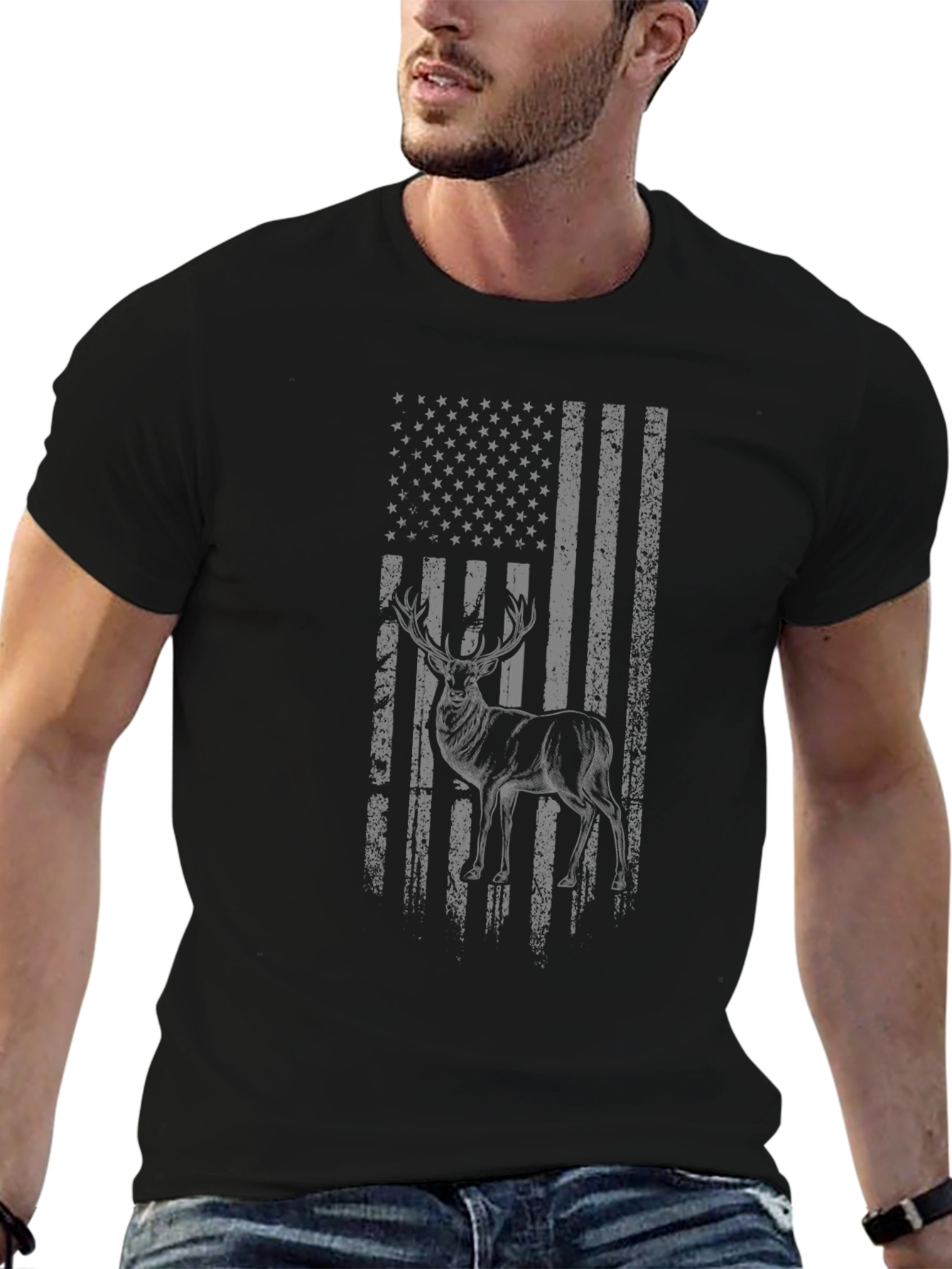 Deer Flag Graphic Tee - Patriotic Hunting Shirt