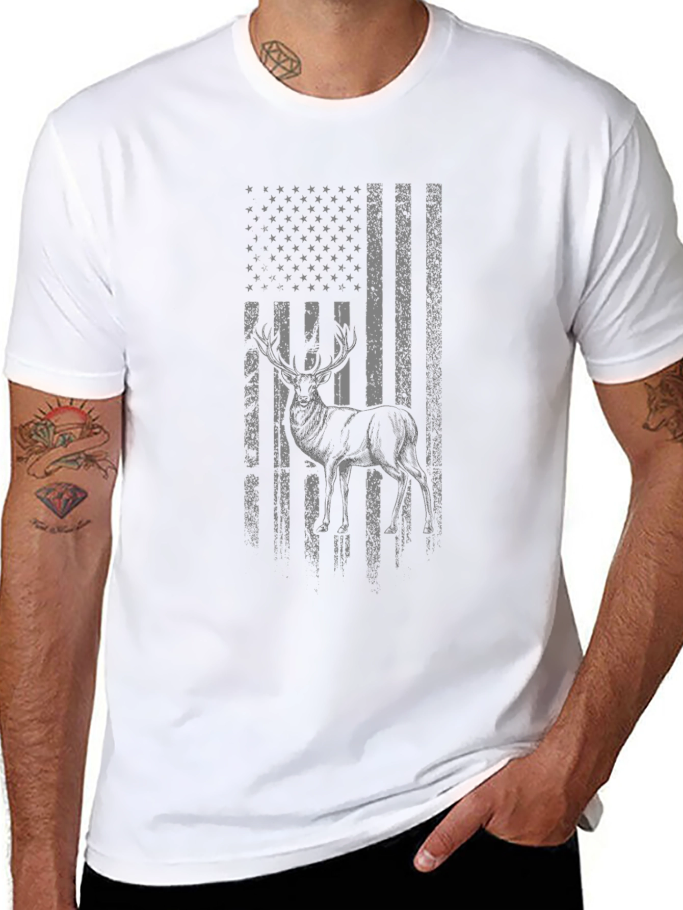 Deer Flag Graphic Tee - Patriotic Hunting Shirt