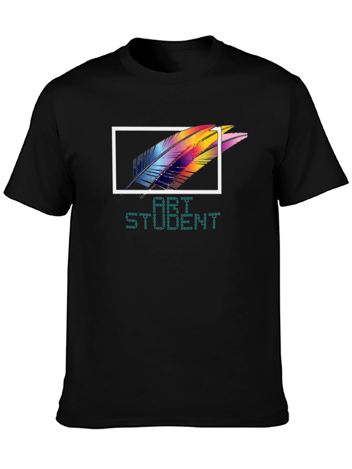 Art Student Feather Graphic T-Shirt - Black