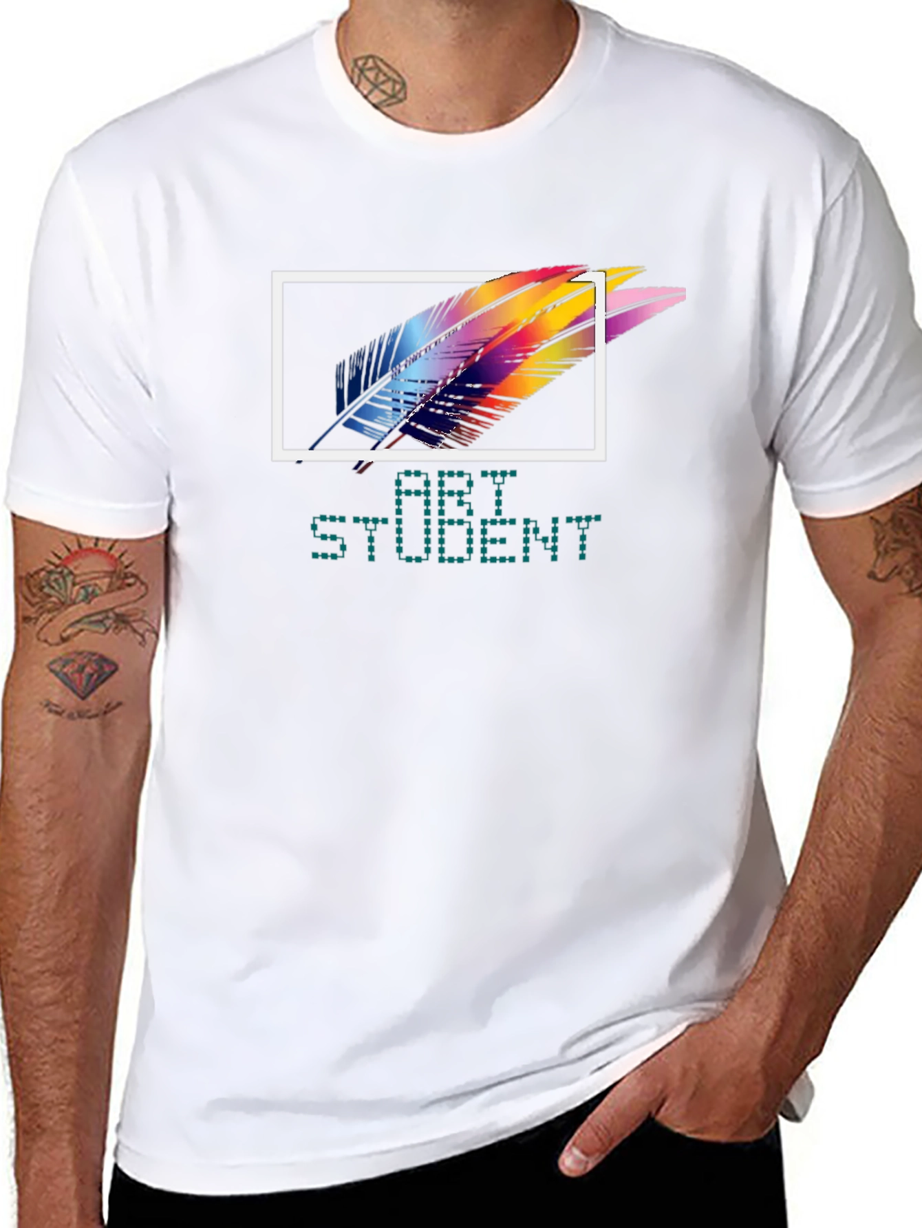Art Student Feather Graphic T-Shirt - Black