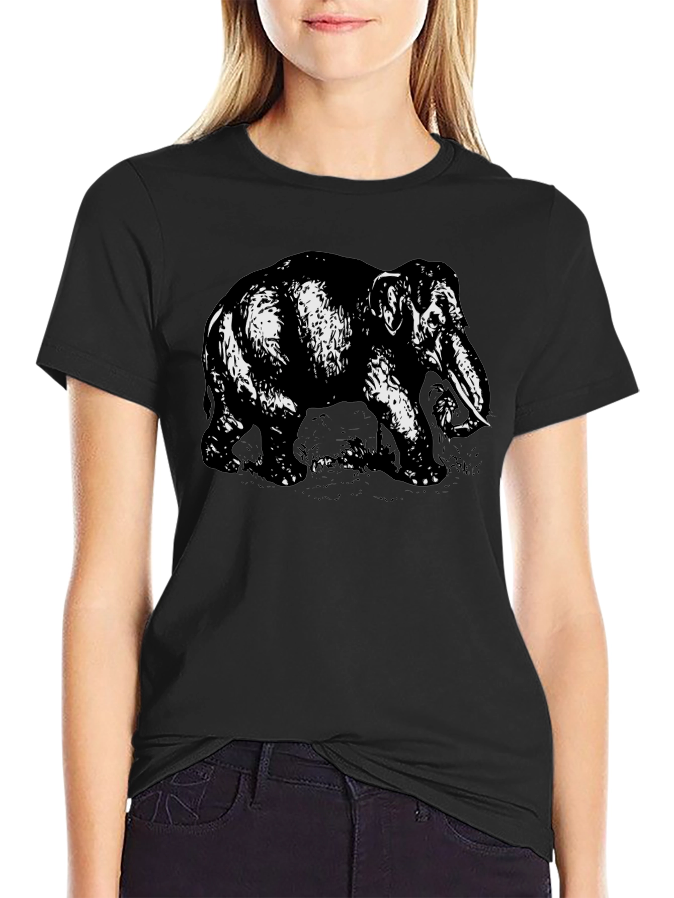Elephant Graphic Tee - Bold Black Cotton Shirt