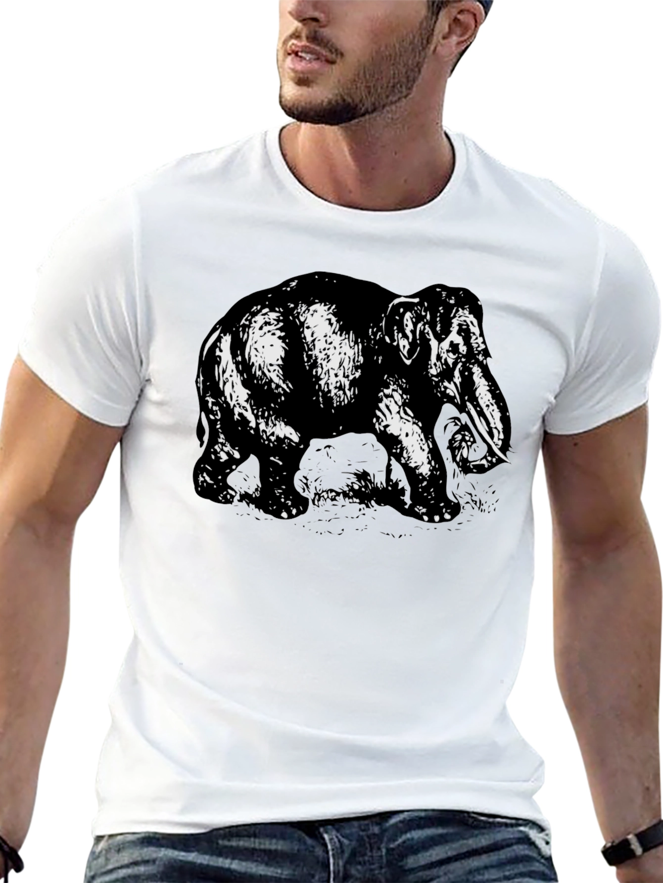 Elephant Graphic Tee - Bold Black Cotton Shirt