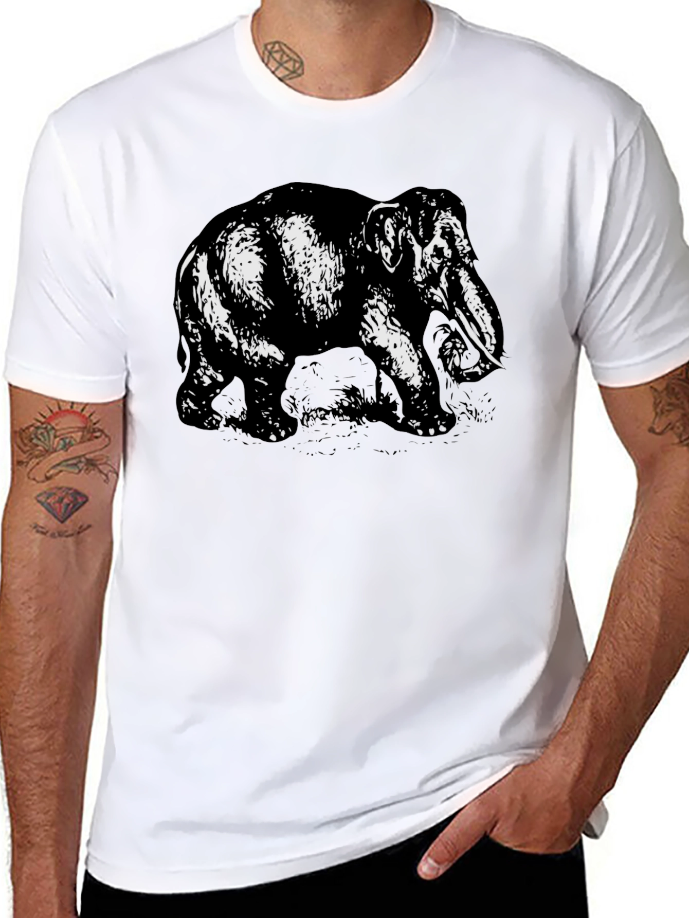 Elephant Graphic Tee - Bold Black Cotton Shirt