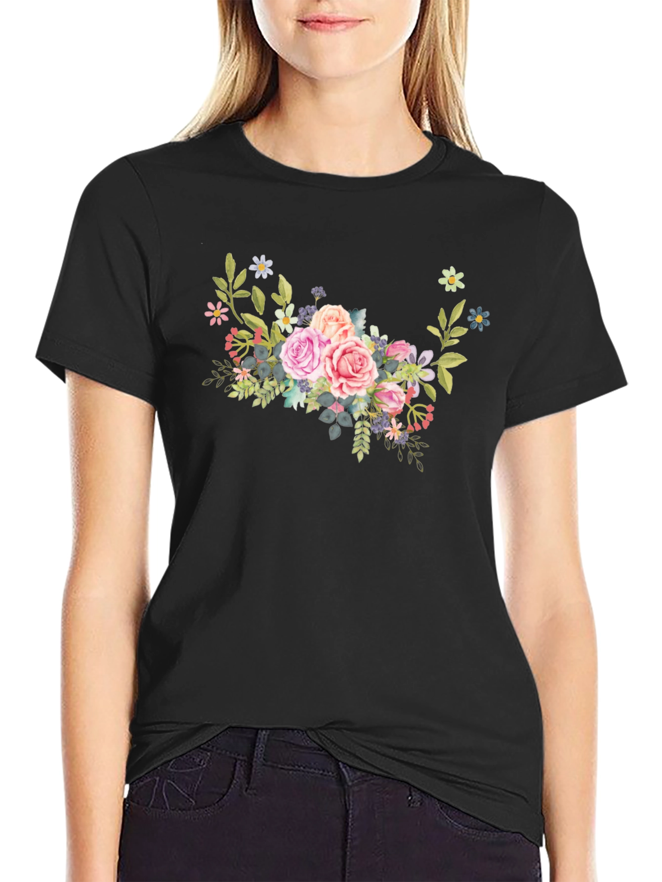 Floral Bouquet Black T-Shirt