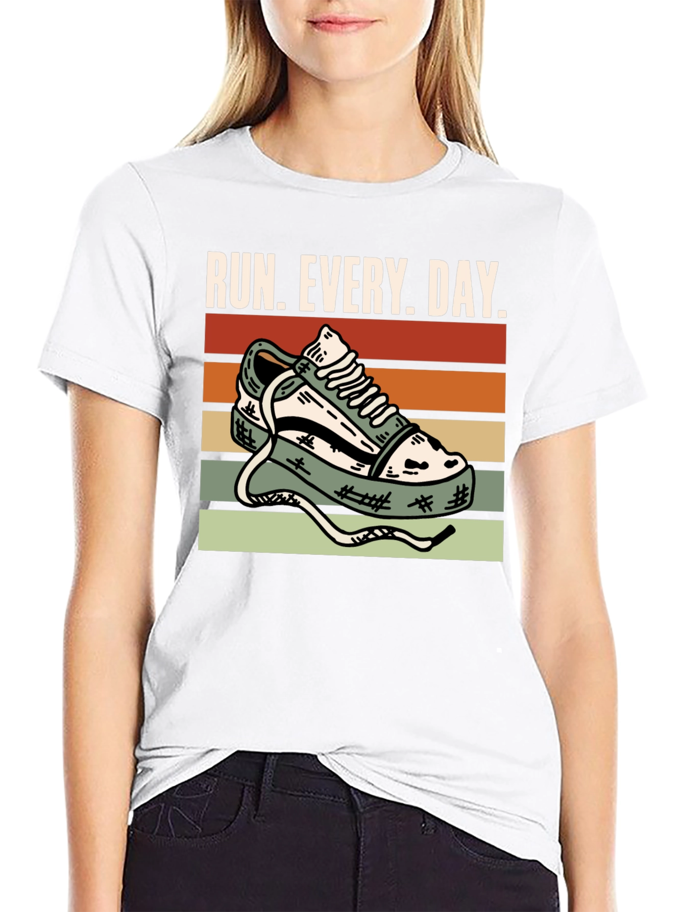 Run Every Day Graphic Tee - Retro Sneaker Design