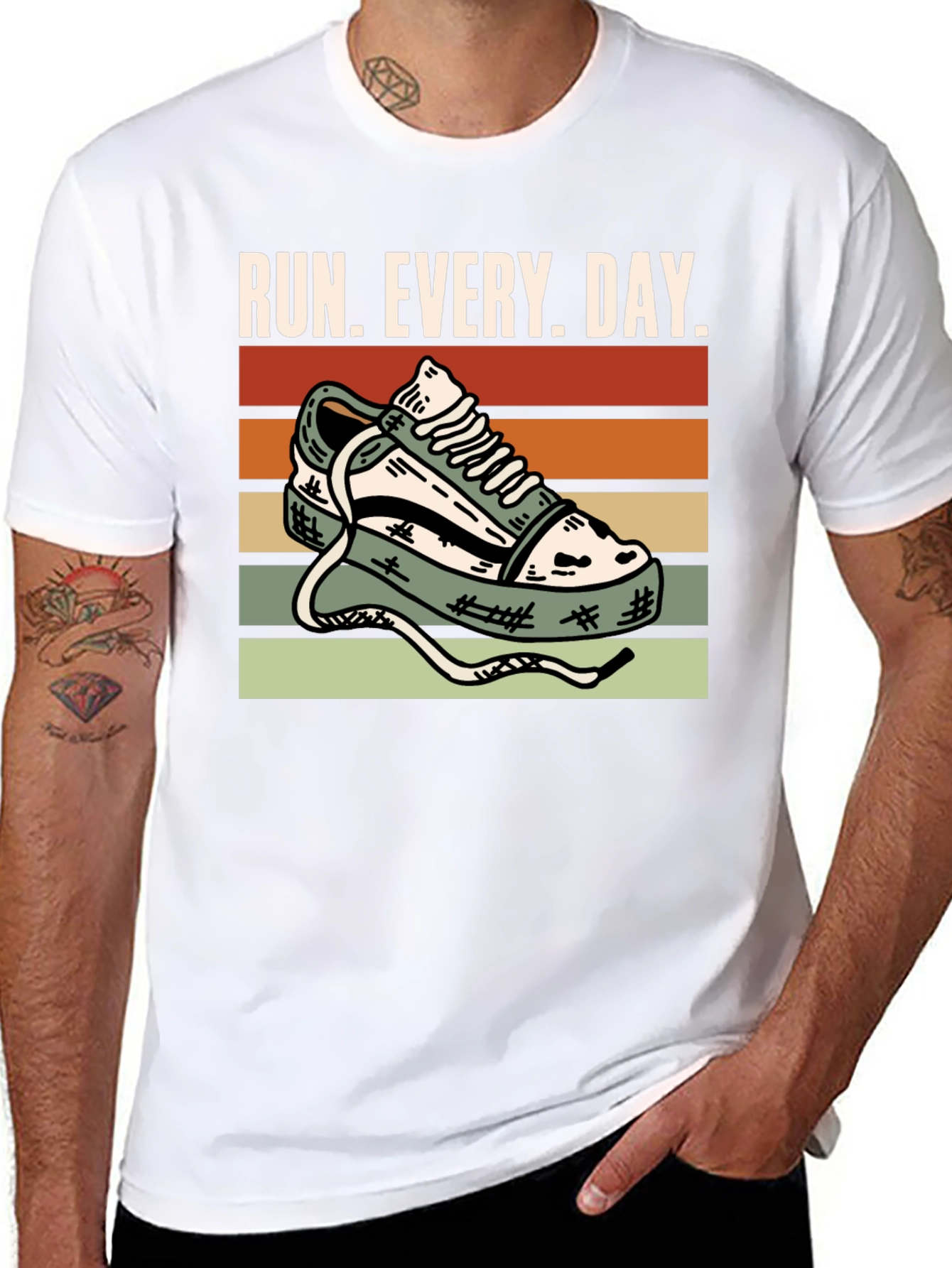 Run Every Day Graphic Tee - Retro Sneaker Design