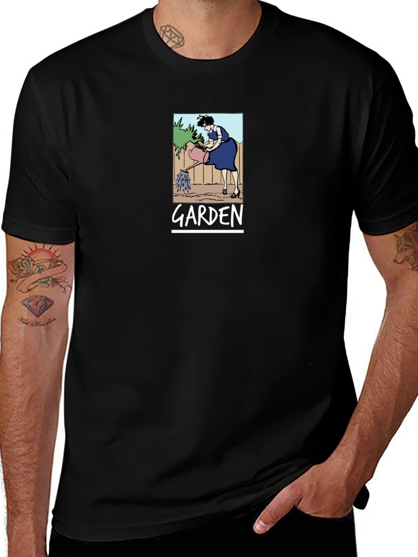 Garden Cartoon Graphic T-Shirt Black