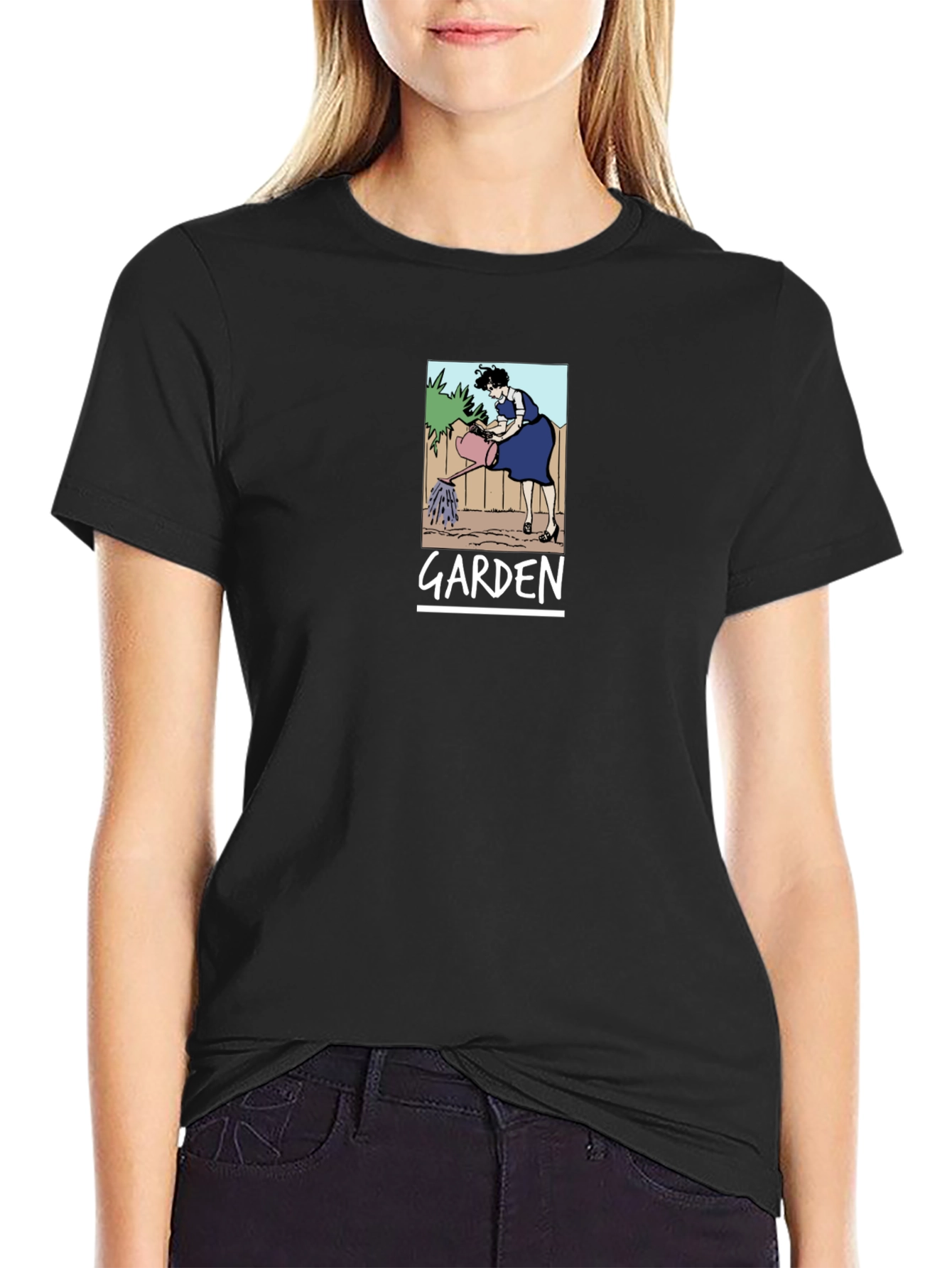 Garden Cartoon Graphic T-Shirt Black